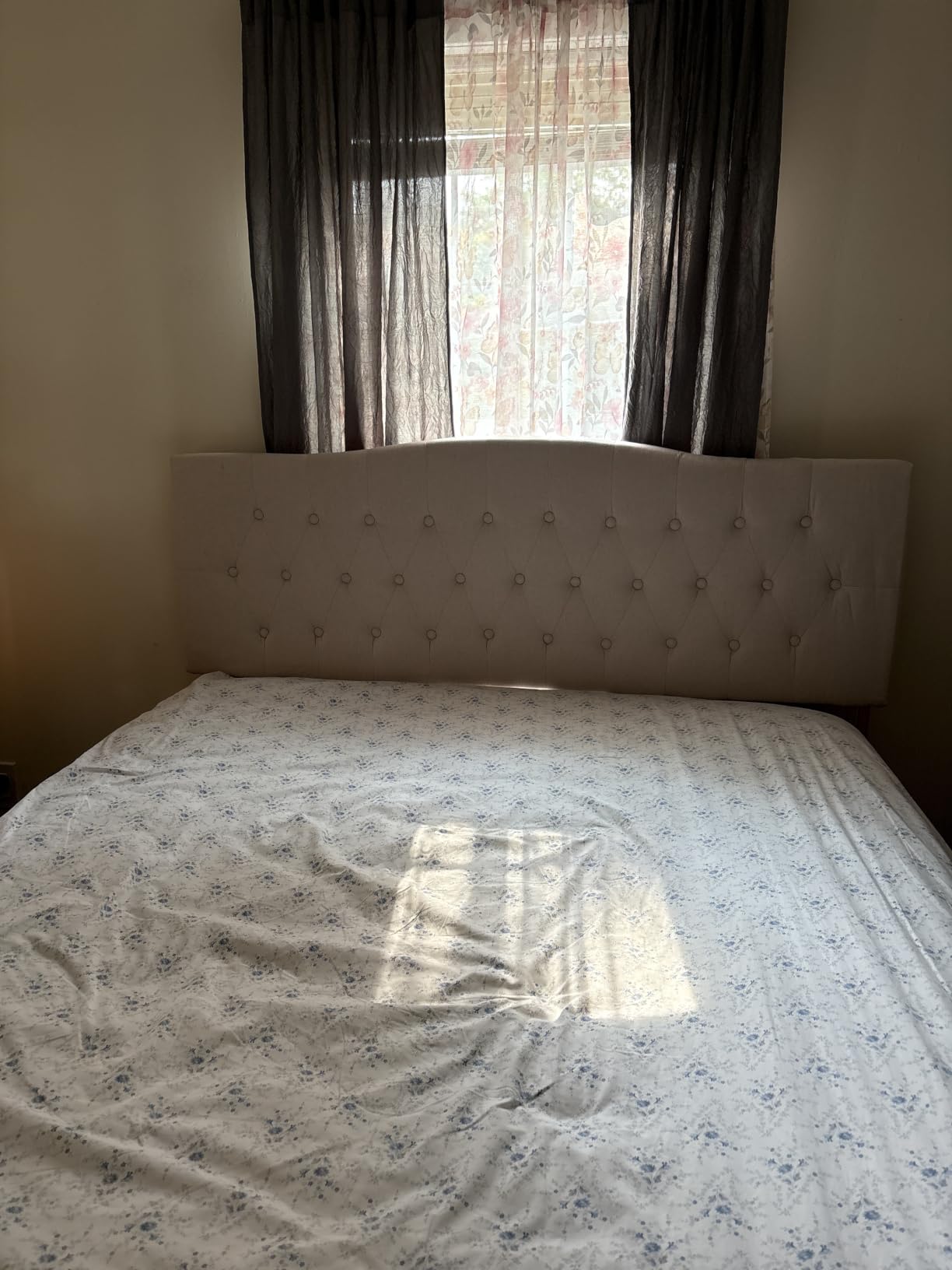 Tufted Headboard King Size, Solid Wood Adjustable Height Head Board, Beige customer photo 1