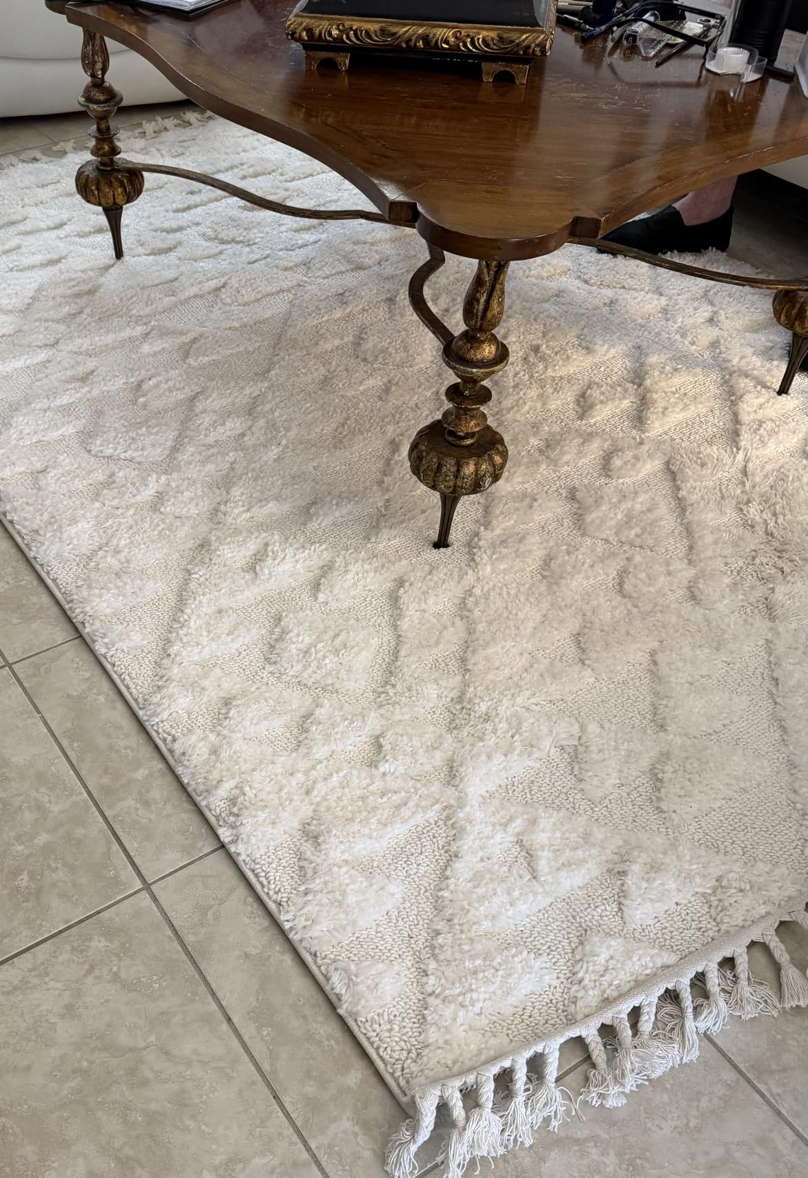 SAFAVIEH Area Rug 8x10 - Moroccan Tassel Shag Collection - Large - Ivory & Brick Rust, Non-Shedding & Easy to Clean, Plush High-Low Texture, Ideal for Living Room, Bedroom, Dining Space (MTS688P) customer photo 2