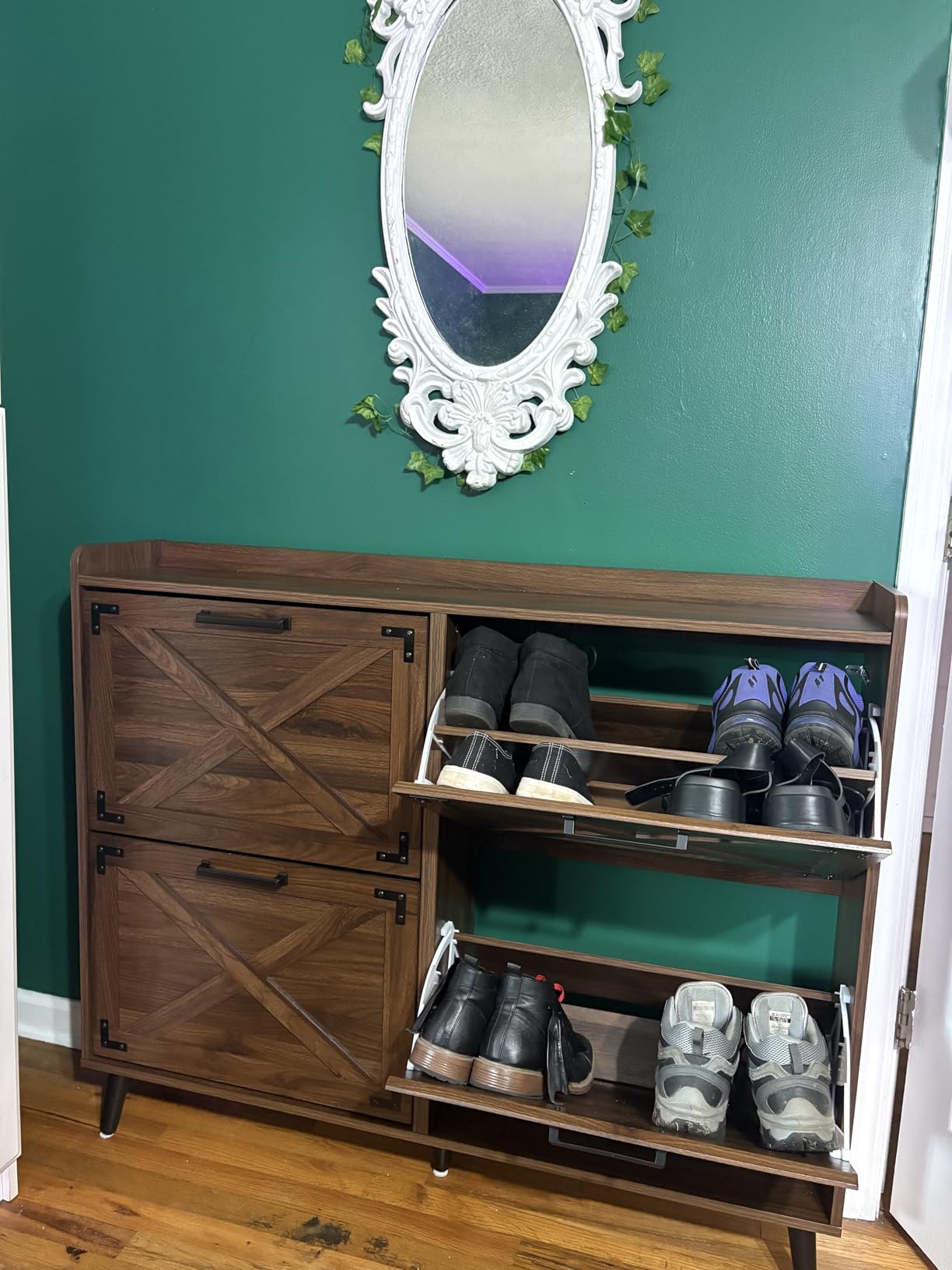 Barnyatoh Farmhouse Shoe Storage Cabinet with 2 Flip Drawers & Barn Door customer photo 2