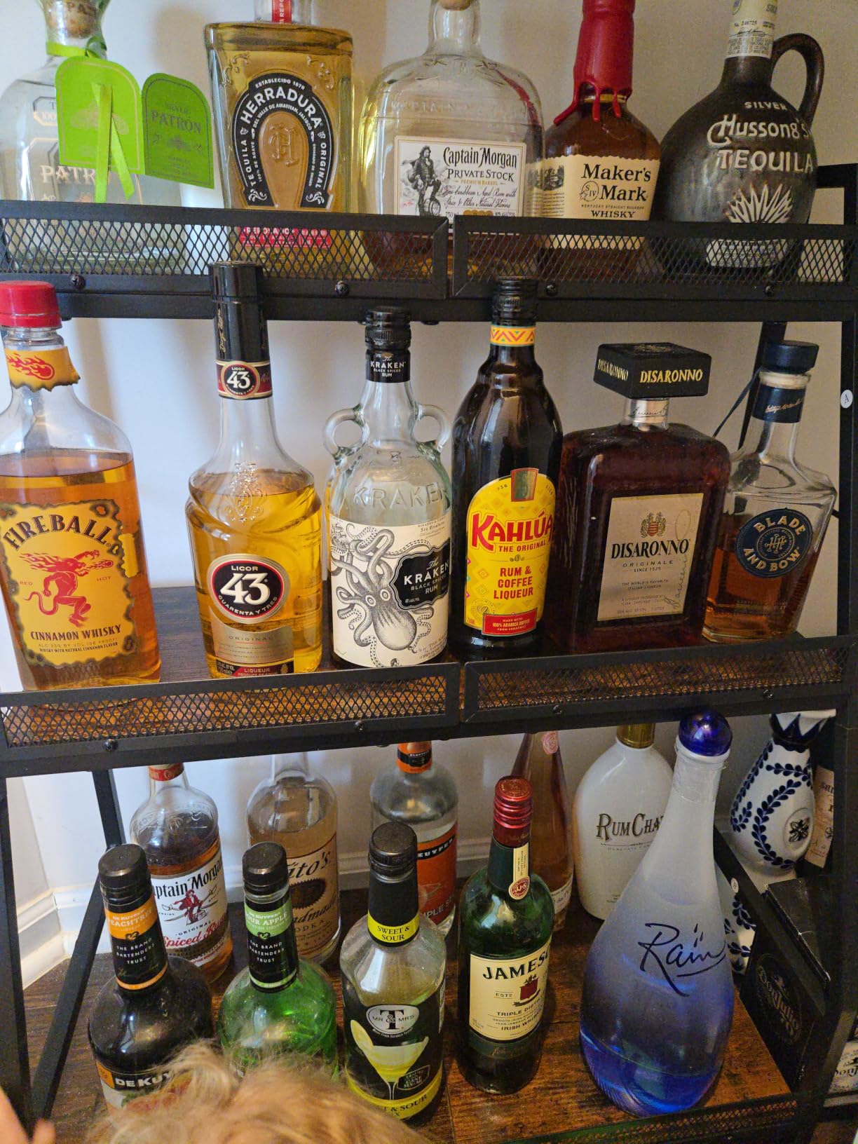 Versatile Liquor Stand for Home Bar, Wine Rack Freestanding Floor, Mini Bar Table for Liquor Whiskey Wine, 3-Tier Trapezoidal Liquor Bottle Display Shelf with Glass Holder and Fences(Patent Pending) customer photo 1