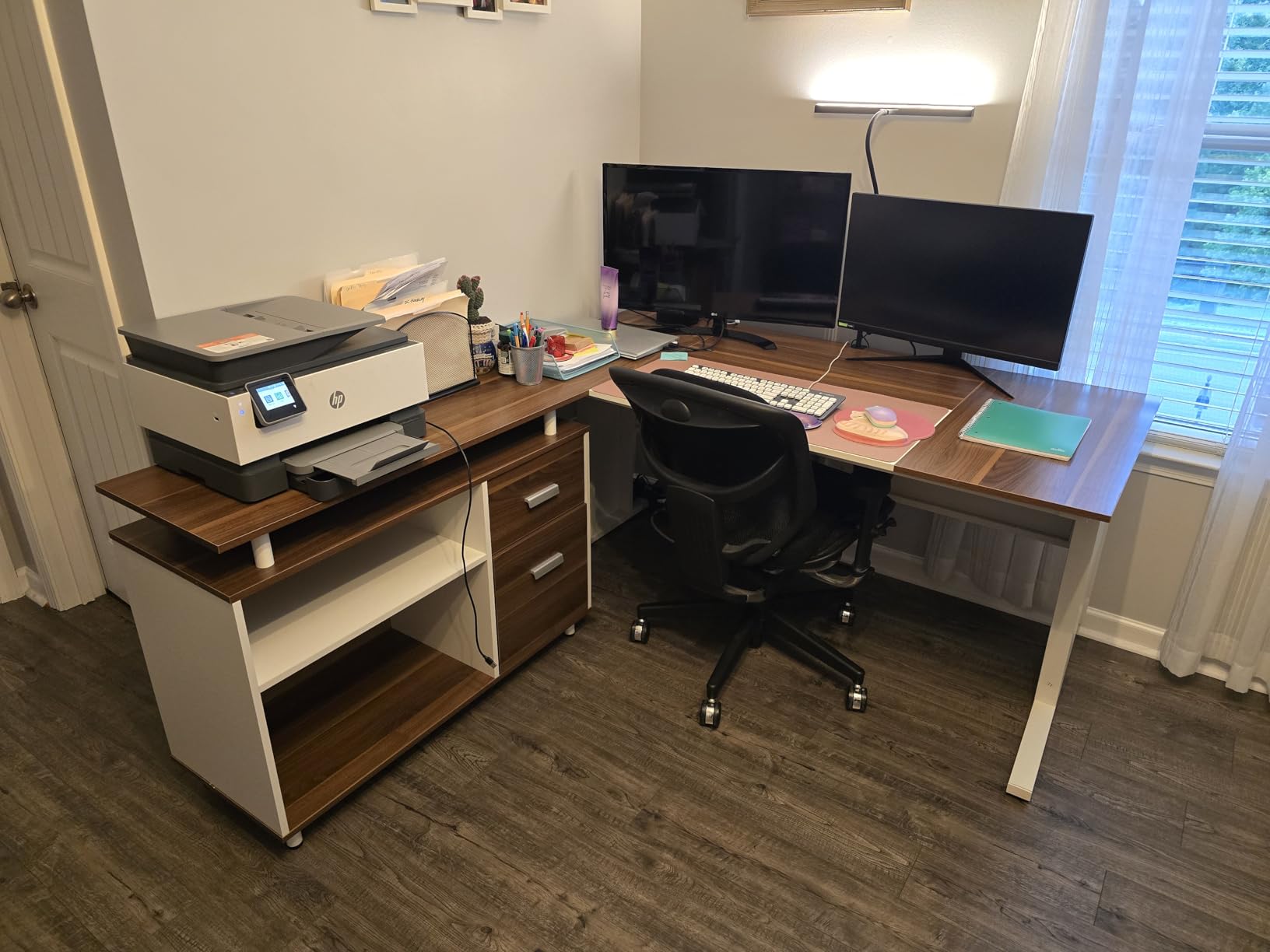Tribesigns 63 Inch Executive Desk with File Cabinet, Large Office Desk L Shaped Computer Desk with Drawers and Storage Shelves, Business Furniture Desk Workstation for Home Office, Brown and Black customer photo 1