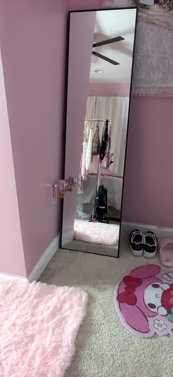 Delma Full Length Mirror with Stand, Black Floor Mirror | Aluminium alloy frame with HD float glass for distortion-free reflection. Free standing or wall mounted. customer photo 2