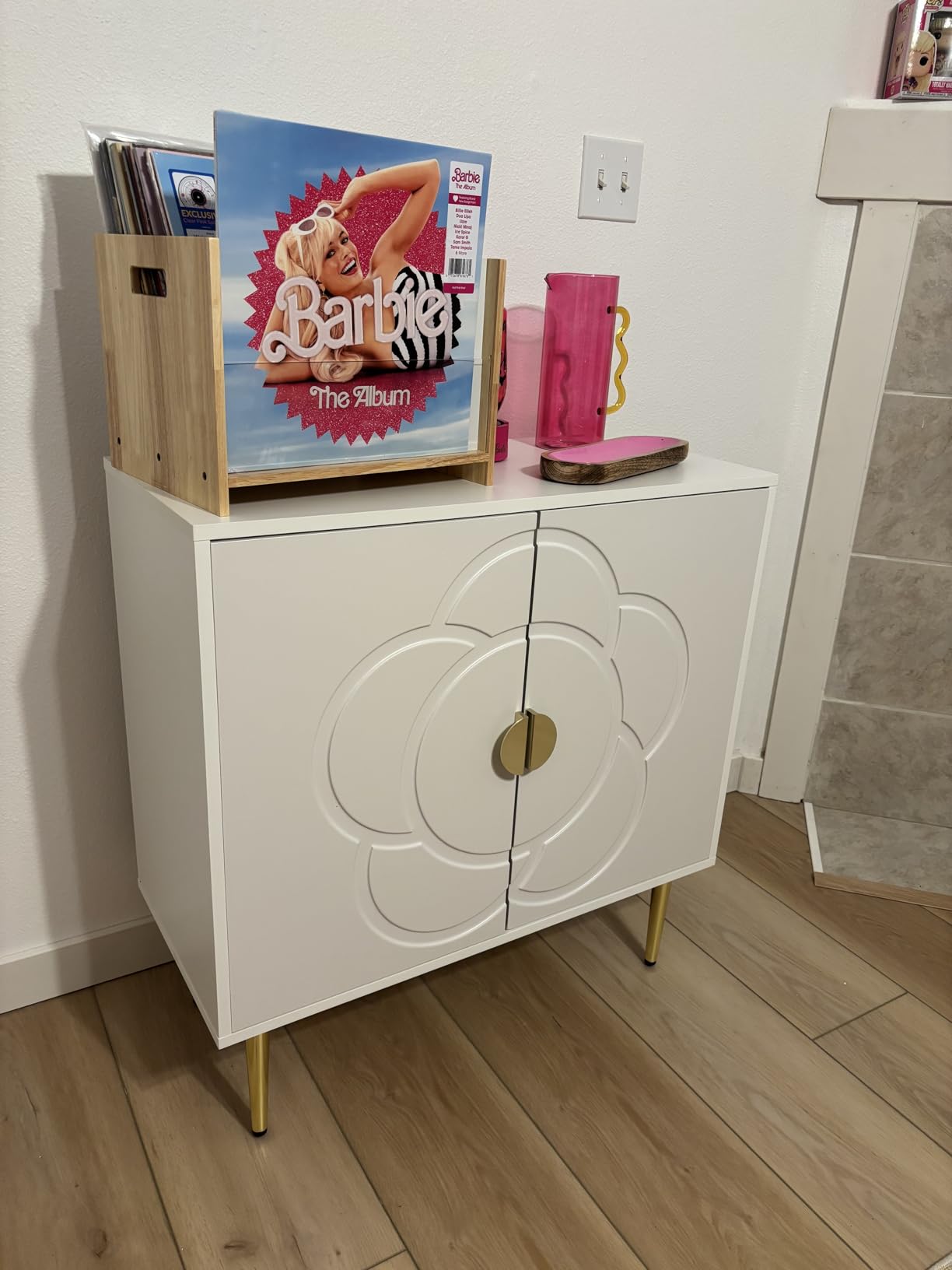 TOLEAD Storage Cabinet, Modern Cabinet with Decorative Flower Pattern Doors, Accent Sideboard Buffet Cabinet for Hallway, Living Room, Kitchen, White customer photo 2