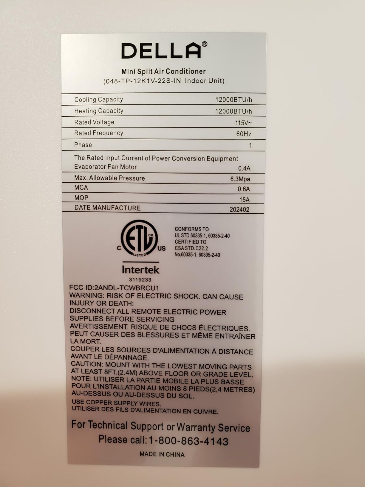 DELLA Optima Series 9,000 BTU Mini Split AC, Hyper Heat Down to -13°F, Up to 400 Sq. Ft, 24 SEER2 115V, Energy Star, WiFi & Alexa, Inverter AC with 0.75 Ton Pre-Charged Heat Pump & 16.4ft Kit customer photo 1
