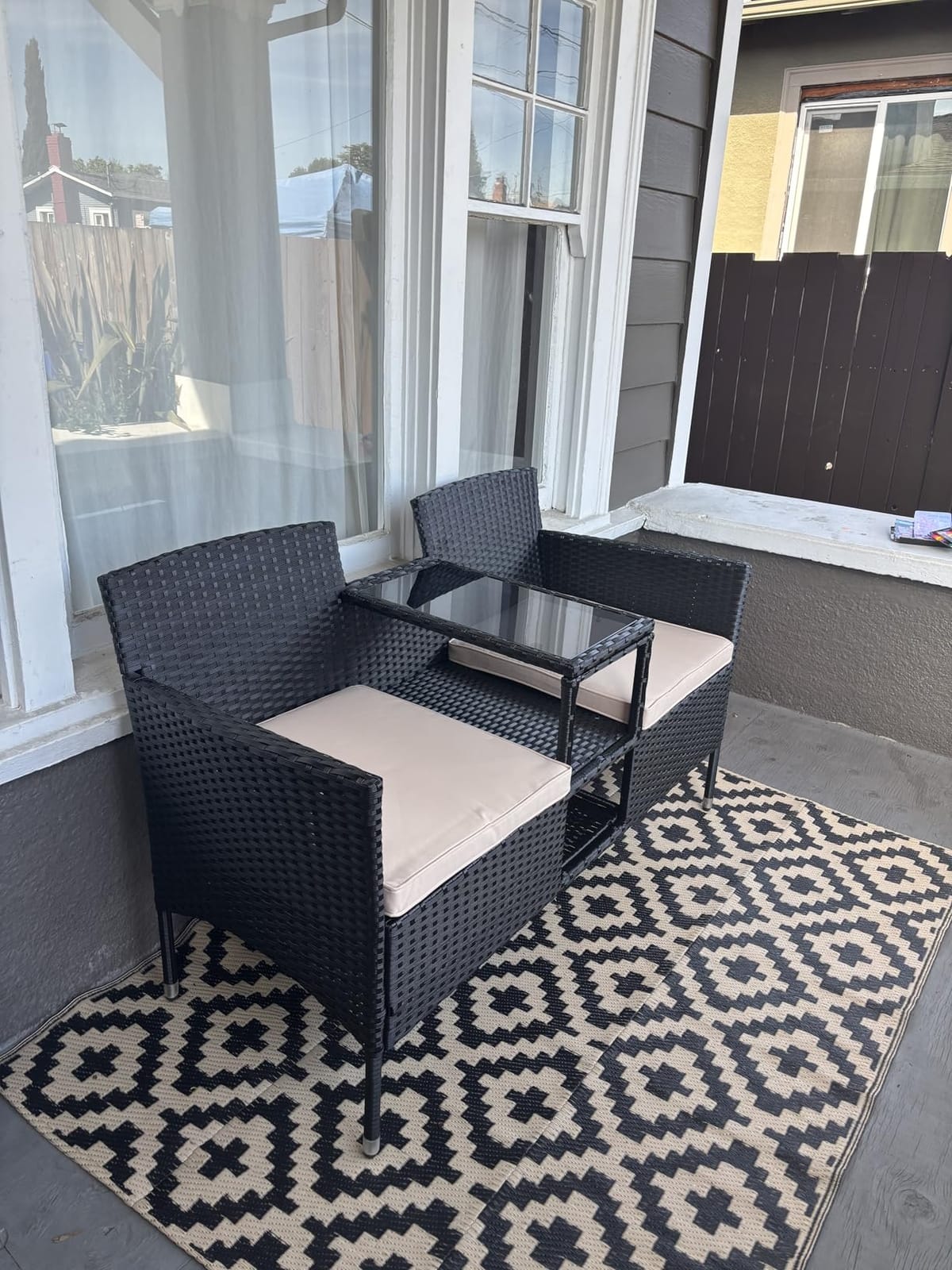Devoko Outdoor Patio Loveseat Rattan 2-Seat Patio Conversation Set, Beige customer photo 1