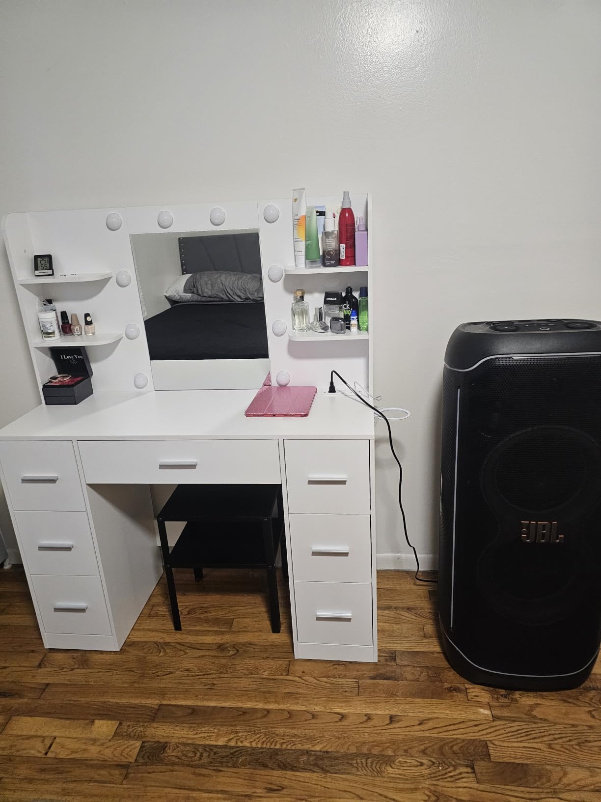 YESHOMY Vanity Desk with Mirror, Outlet, 10 Lights & 7 Drawers,Pure White | Lighted Mirror with 3 Color Modes,Makeup Table,Large Storage Capacity,Available for bedroom customer photo 1
