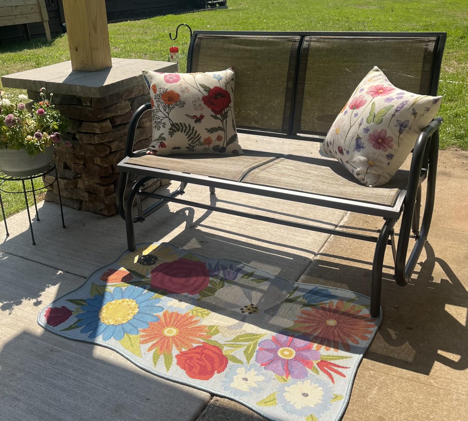 Outsunny 2-Person Outdoor Glider Bench with Steel Frame, Light Mixed Brown customer photo 2