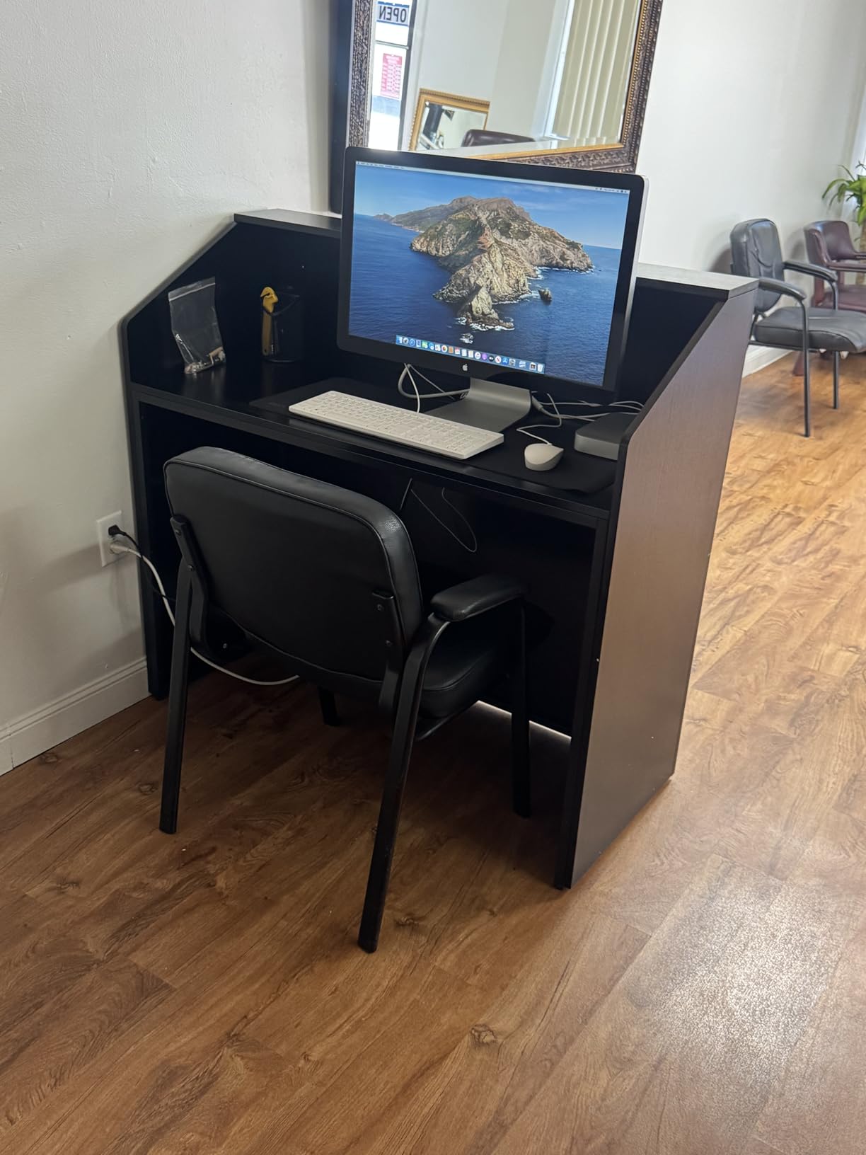 Tribesigns Reception Desk with Counter, Modern Front Desk Reception Room Table with Cable Grommet, 47 inch Retail Counter for Checkout, Lobby, Beauty Salon, Home Office Desk, Black customer photo 1