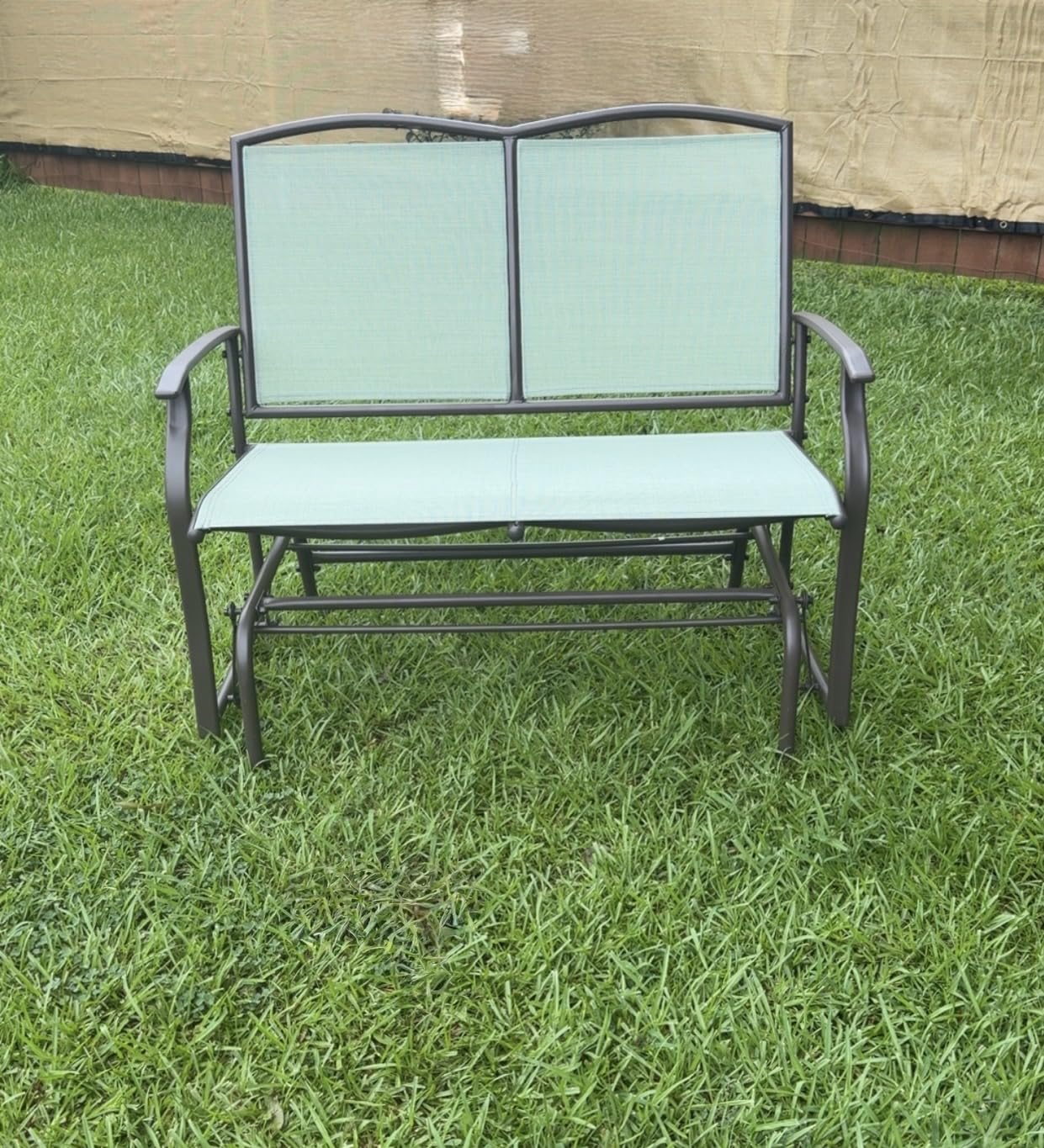 Best Choice Products 2-Person Outdoor Patio Swing Glider Steel Bench Loveseat Rocker for Deck, Porch w/Textilene Fabric, Steel Frame - Sage Green/Brown customer photo 1