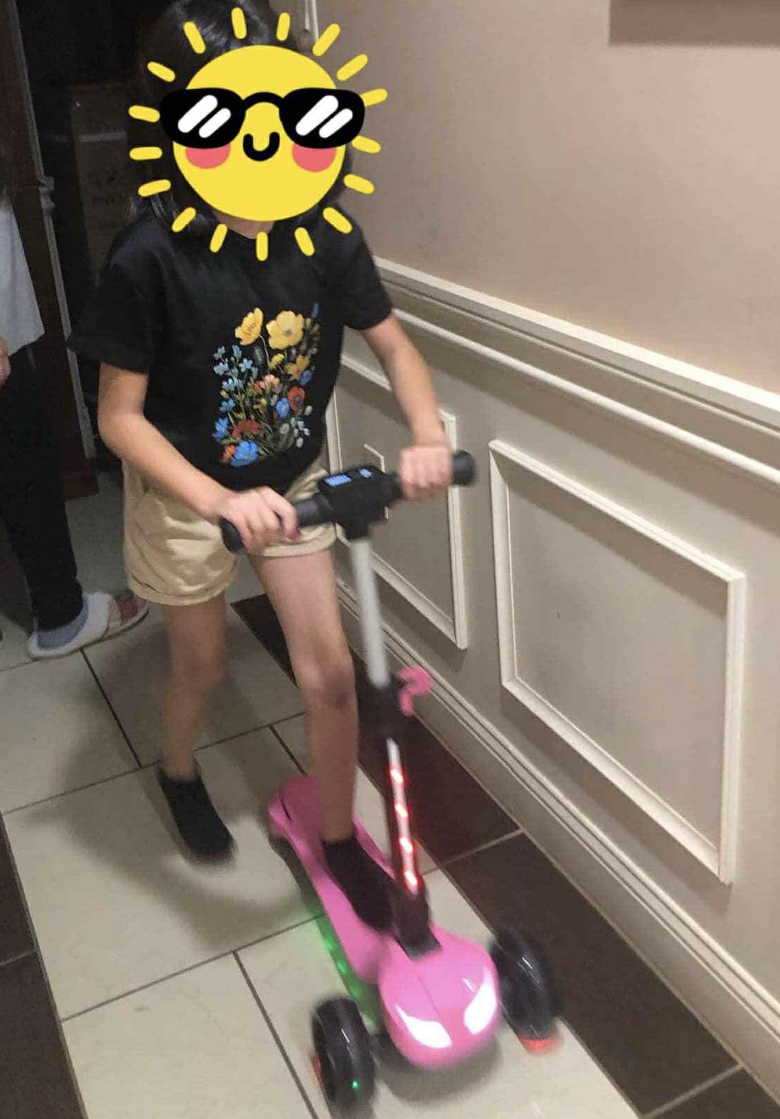 Electric Scooter for Kids w/150W Powerful Motor, Thumb Throttle, LCD Screen, Bluetooth, Light-Up Stem Deck & Wheels, 3 Adjustable Heights, 5MPH Safe Speed, 3 Wheel Electric Scooter for Kids customer photo 2