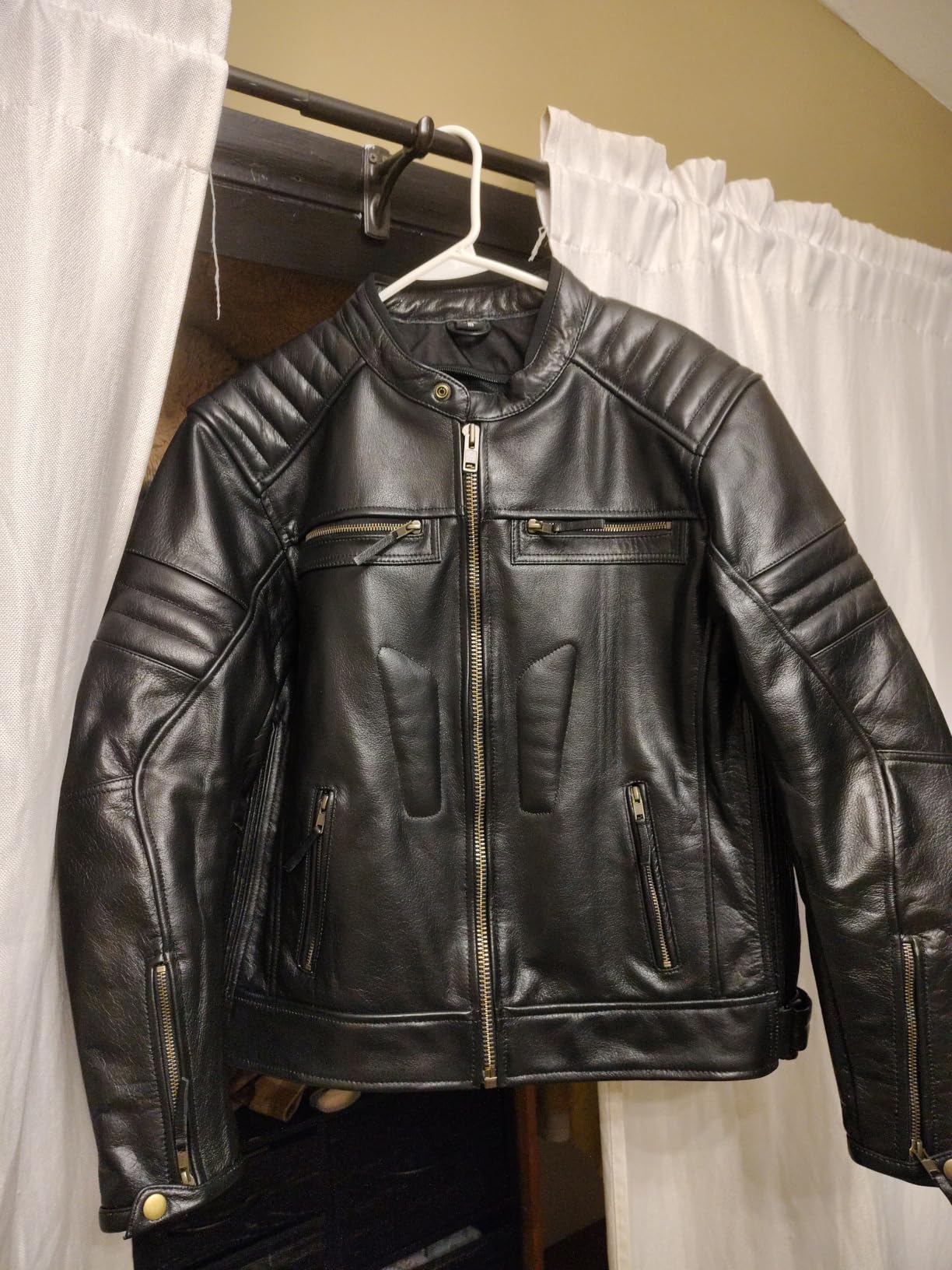 Men’s Leather Motorcycle Jacket, Distressed Biker Riding Jacket with Armor Pockets, Removable Liner customer photo 1