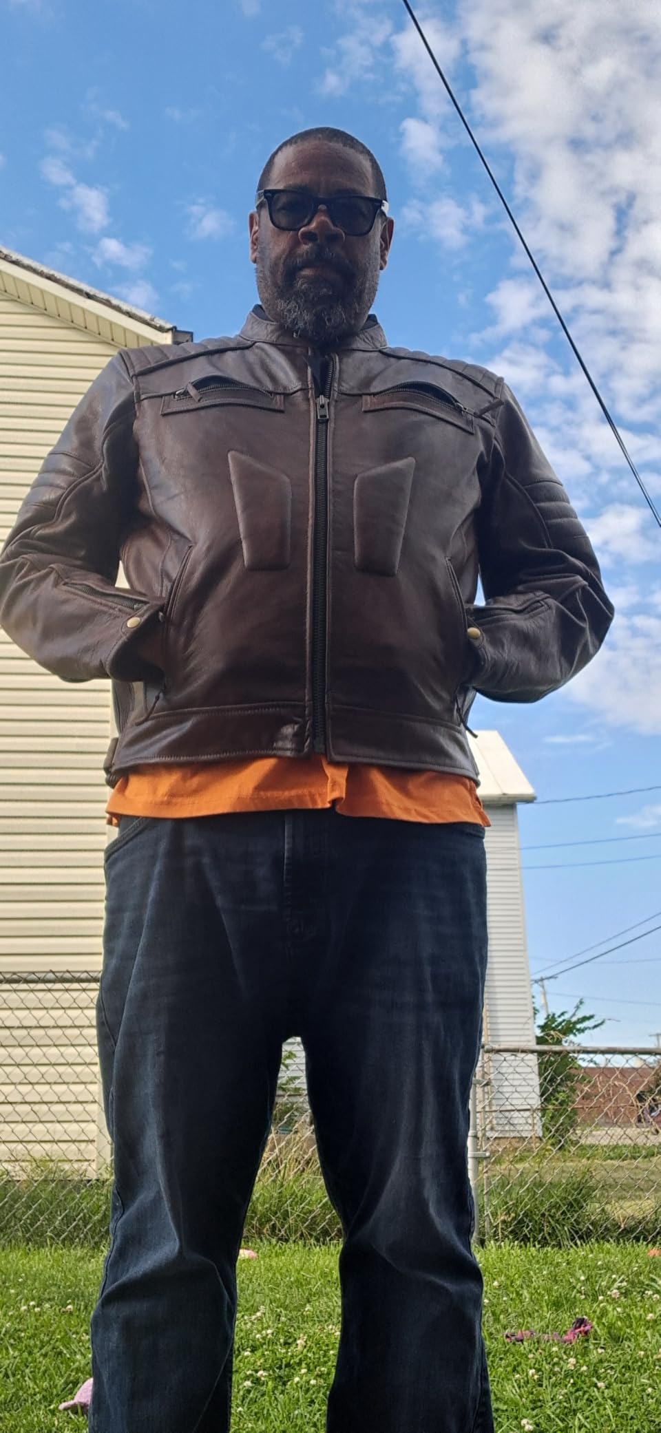 Men’s Leather Motorcycle Jacket, Distressed Biker Riding Jacket with Armor Pockets, Removable Liner customer photo 2