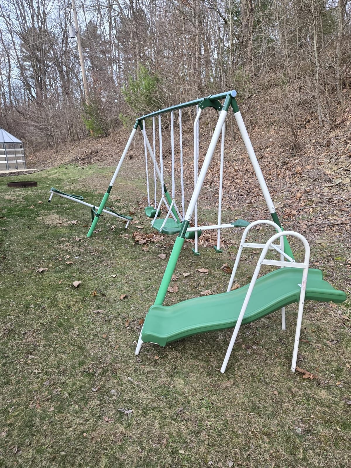 Sportspower Park Ridge Metal Swing Set for Ages 3-8, 2 Swings, Standing Swing, Roman Glider, Teeter Totter, on 5ft Slide, 6.1ft Durable Steel Frame, Anchor Kit, 800lbs customer photo 2