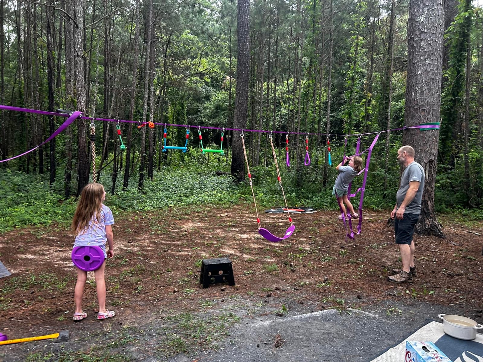 AOBOTE Ninja Warrior Obstacle Course for Kids,2x56ft Slackline with 12 Accessories,Saucer Swing with 360 Degree Rotating Wheel,Ninja Course for Kids Outside(AB010001-3) customer photo 2