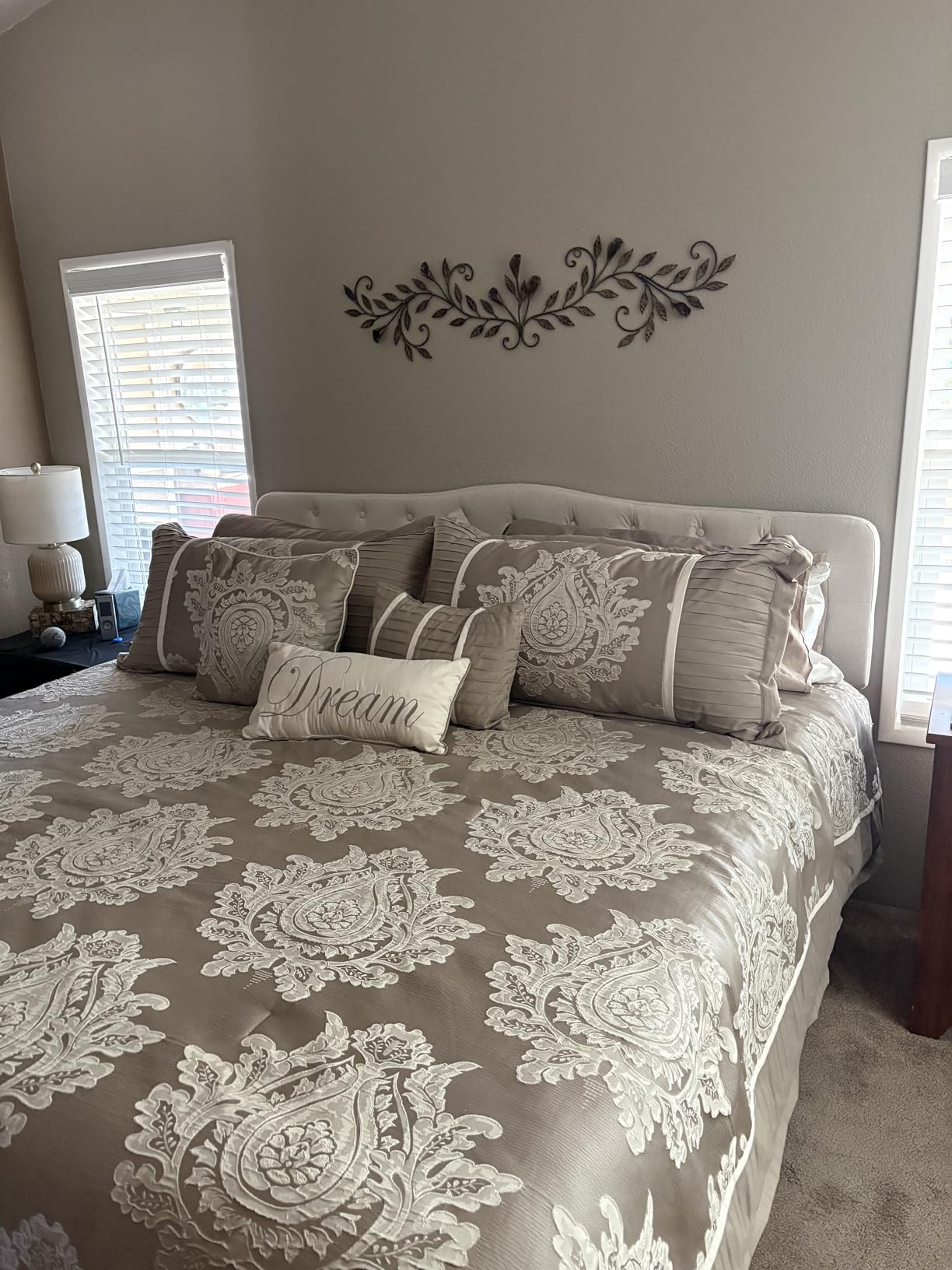 Rosevera Givanna Adjustable Height Headboard with Linen Upholstery and Button Tufting for Bedroom, King, Classic Beige customer photo 2