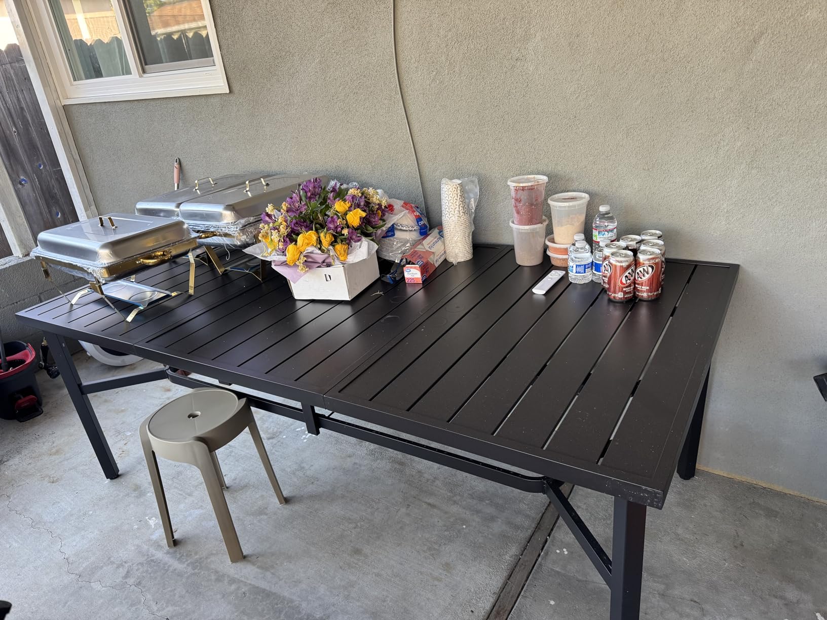 MIXPATIO Outdoor Dining Table for 8, Black Metal Table w/Umbrella Hole customer photo 1