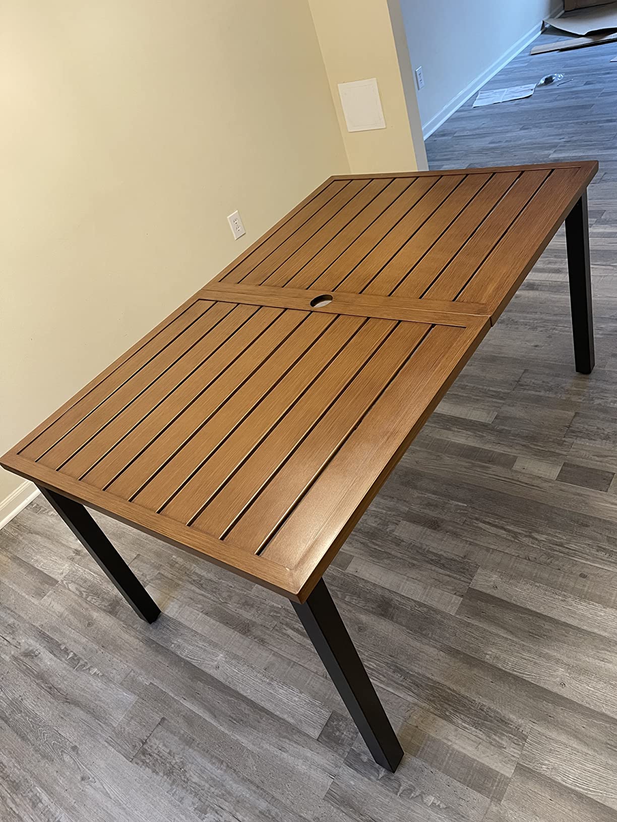 MIXPATIO Outdoor Dining Table for 8, Black Metal Table w/Umbrella Hole customer photo 2