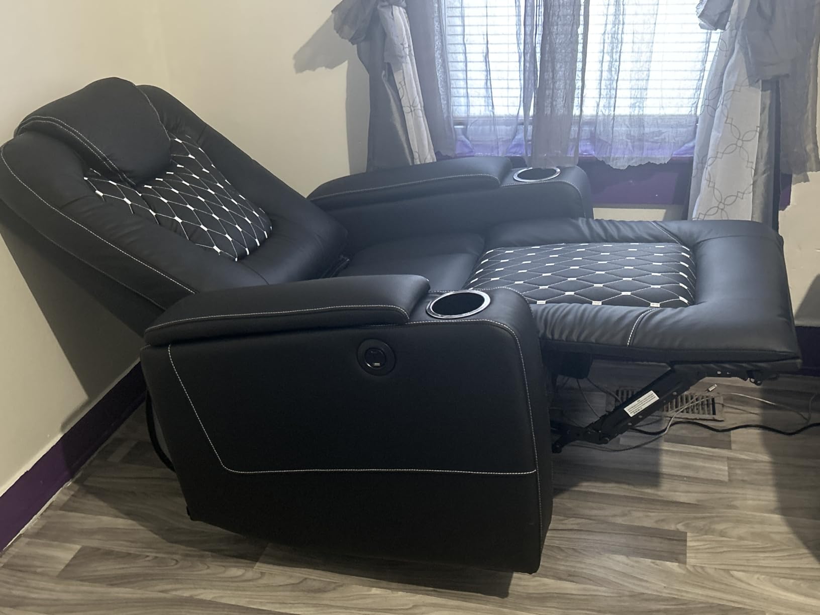 ANJ Power Recliner Chair with USB Ports and Cup Holders - Overstuffed Electric Home Theater Seating PU Leather Reclining Furniture with Hidden Arm Storage, Easy to Clean (Set of 2, Red) customer photo 1