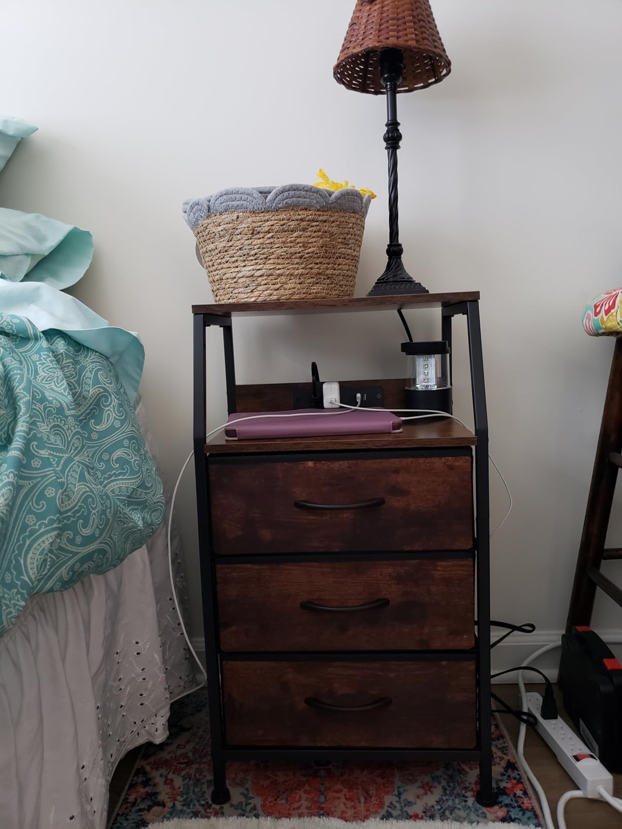 Furnulem Night Stand with Charging Station, 3 Fabric Drawers Bedside Table customer photo 1