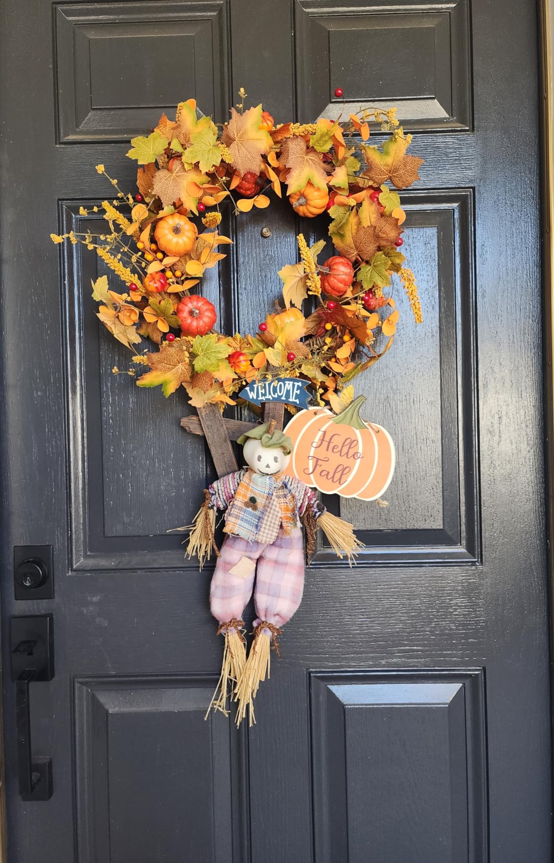 J'FLORU Artificial Fall Wreath 22 Inch Autumn Wreaths for Front Door Orange Daisy Wreath with Wildflowers Berries for Indoor Outdoor Wall Farmhouse Thanksgiving Day Harvest Festival Celebration customer photo 1