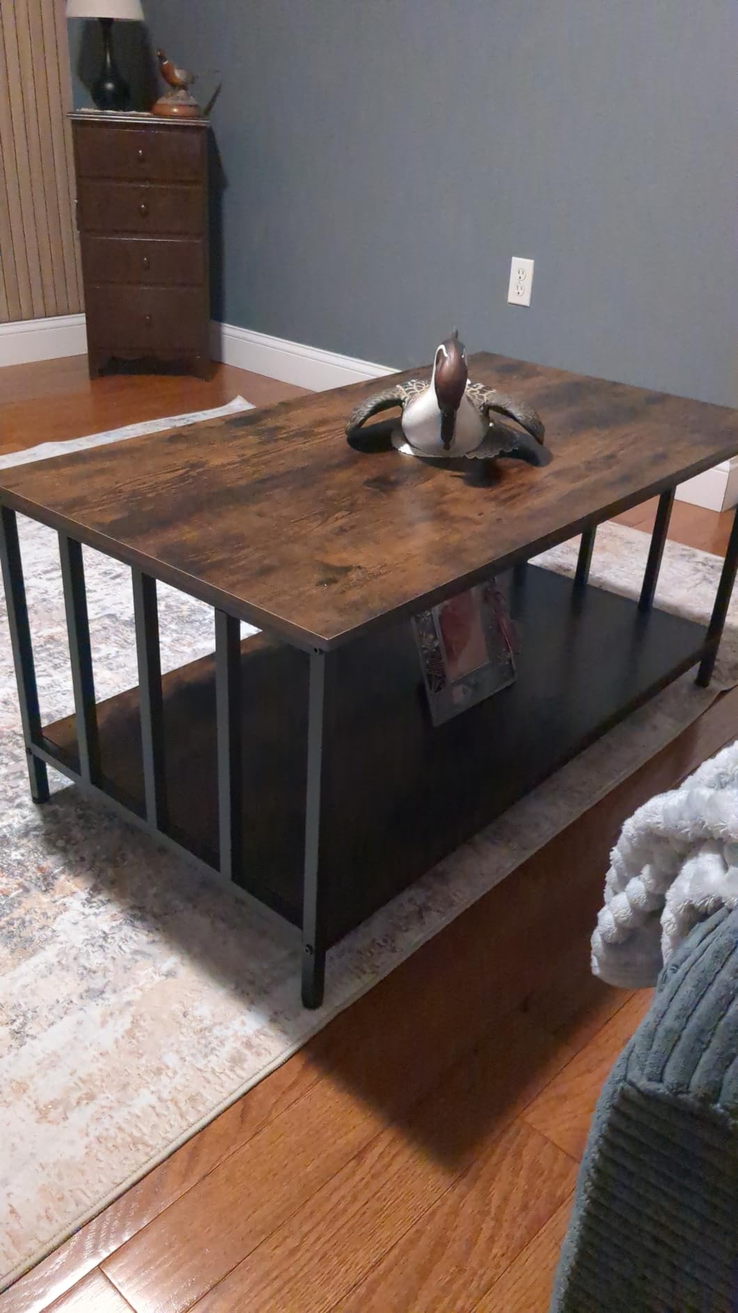 Homeiju Coffee Table for Living Room with Slatted Sides Frame, Modern Farmhouse Living Room Table with 2-Tier Storage Shelf for Home Office, Apartment, Grey Wash, 39 inch customer photo 2