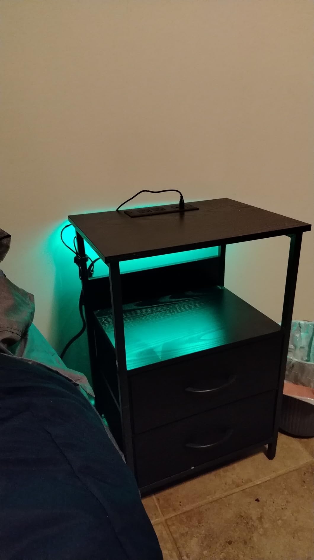 Fixwal Night Stand with Charging Station, Black Led Nightstand, 2 Drawers customer photo 2