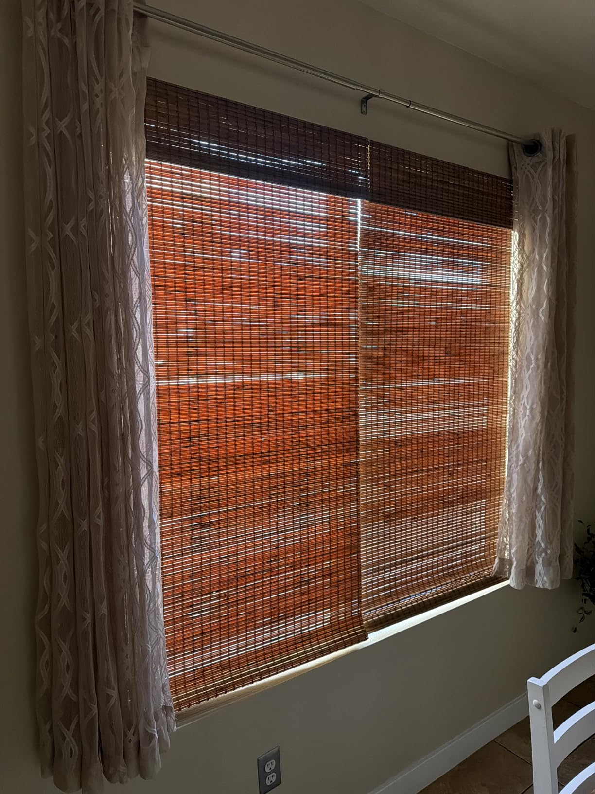 UNISHADES Cordless Bamboo Roman Shades, 26.5×48 in, Highfield Teak | Wide Bamboo Strip Weaving Technique, High light-blocking capacity, High Level of Privacy Protection customer photo 2
