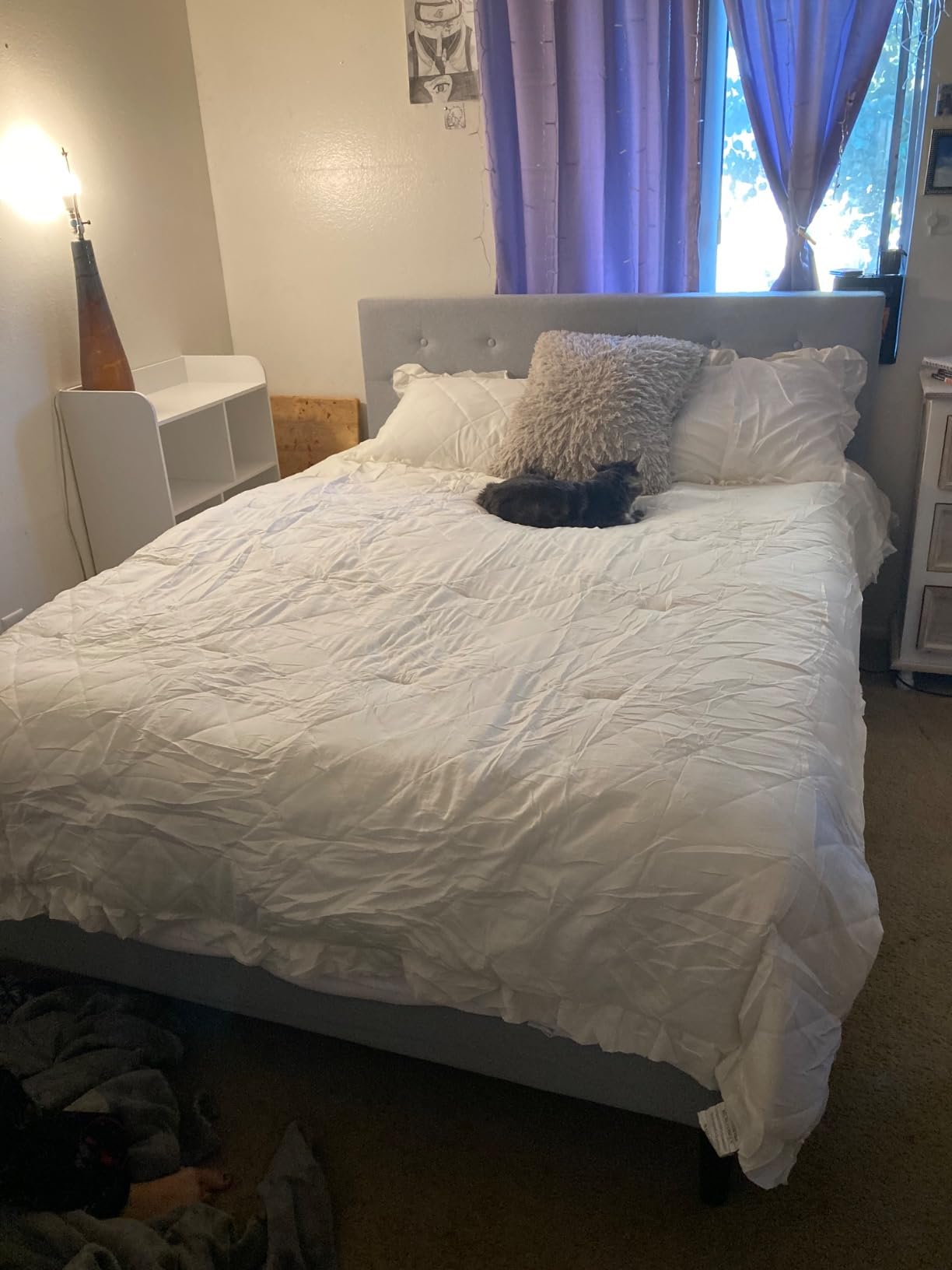 HAOARA King Size Platform Bed Frame with Upholstered Button Tufted Headboard, Mattress Foundation with Wooden Slat Support, Noise Free, No Box Spring Needed, Easy Assembly, Light Grey customer photo 2