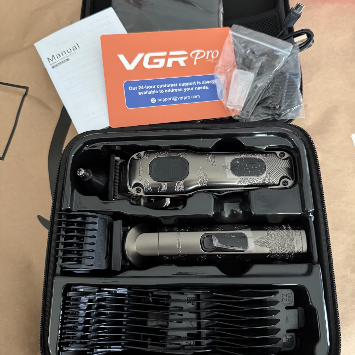 VGRPRO Hair Clippers for Men Professional, Cordless Clipper and Trimmer Set | 7000RPM Grooming Kit with EVA Case, LED display, 14 Guide Combs (including Right & Left Ear Taper Combs), Nose Trimmer Head customer photo 1
