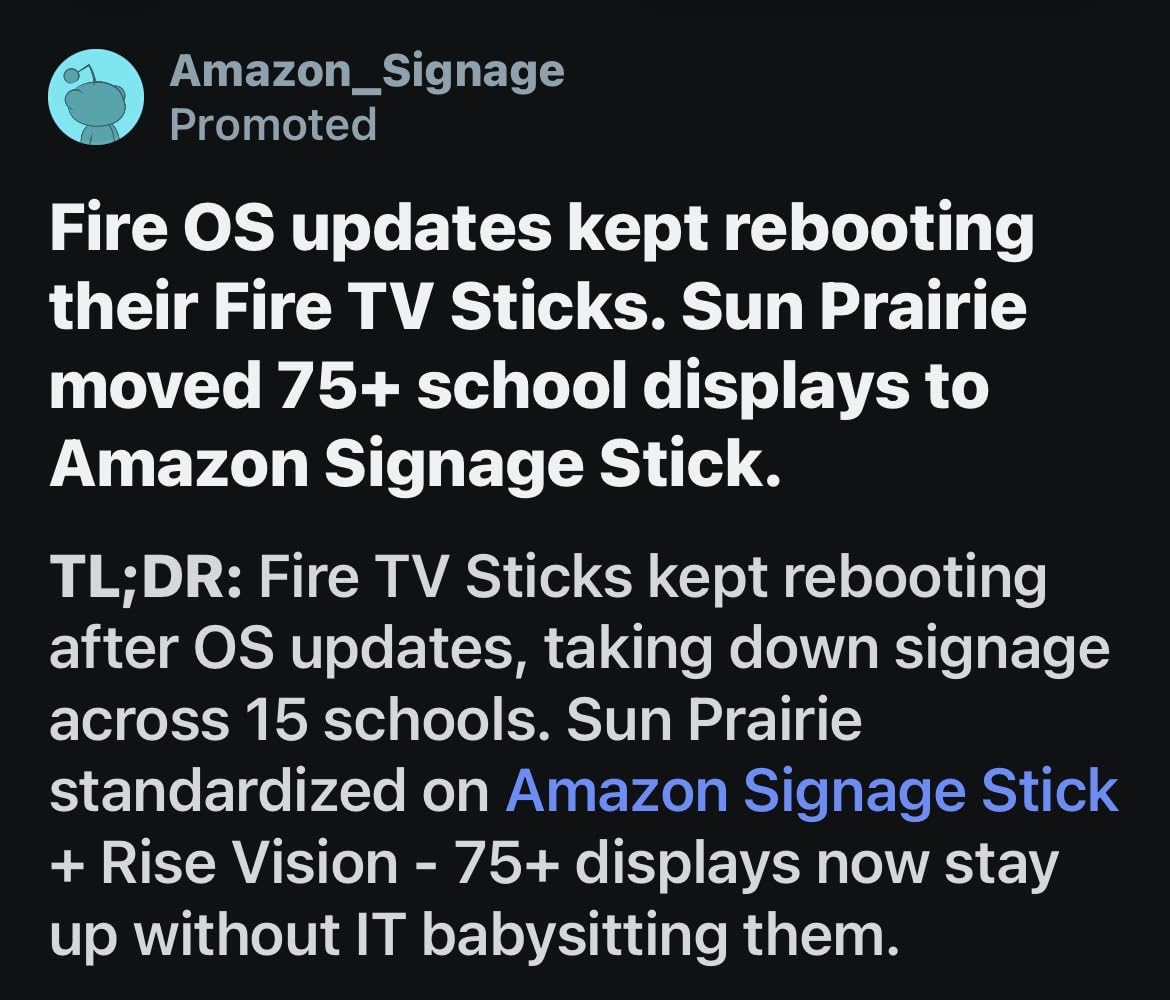 Amazon Signage Stick – Professional Digital Signage 4K Media Player – Designed for Businesses of All Sizes, Easy Setup with free Mobile App, and CMS Compatibility customer photo 1
