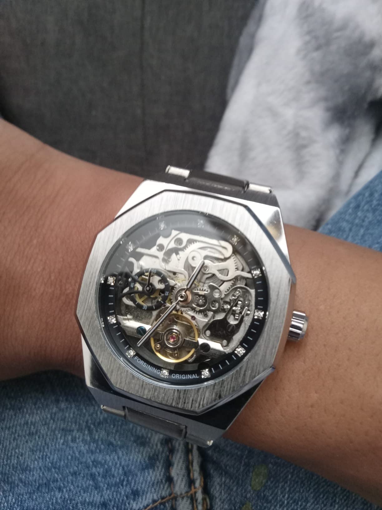 FORSINING Vintage Watch for Men Engraved Automatic Self-Wind Mechanical Big Dial Luminous Moon Phase Golden Hollow Tattoo Pattern Wrist Watches, Mechanical customer photo 2