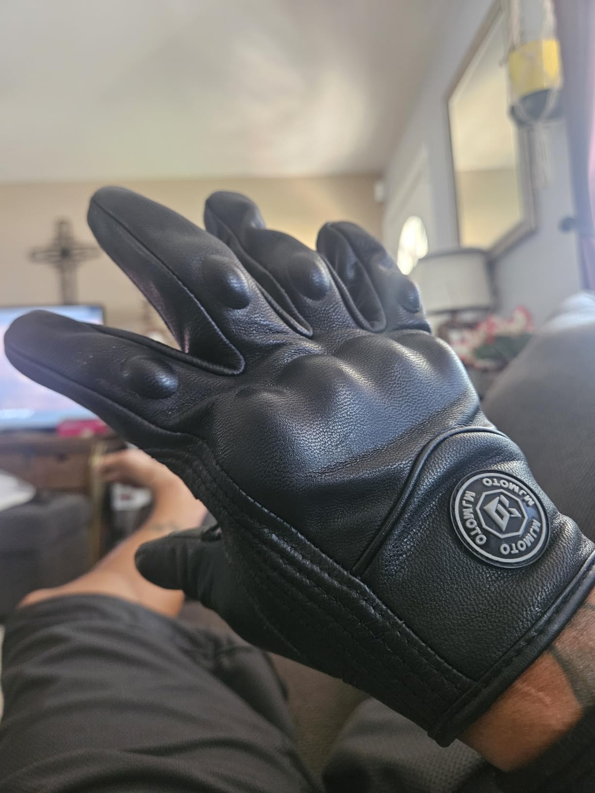 Classic Goat Leather Motorcycle Gloves, Touchscreen Breathable Summer Riding Gear for Men and Women customer photo 1