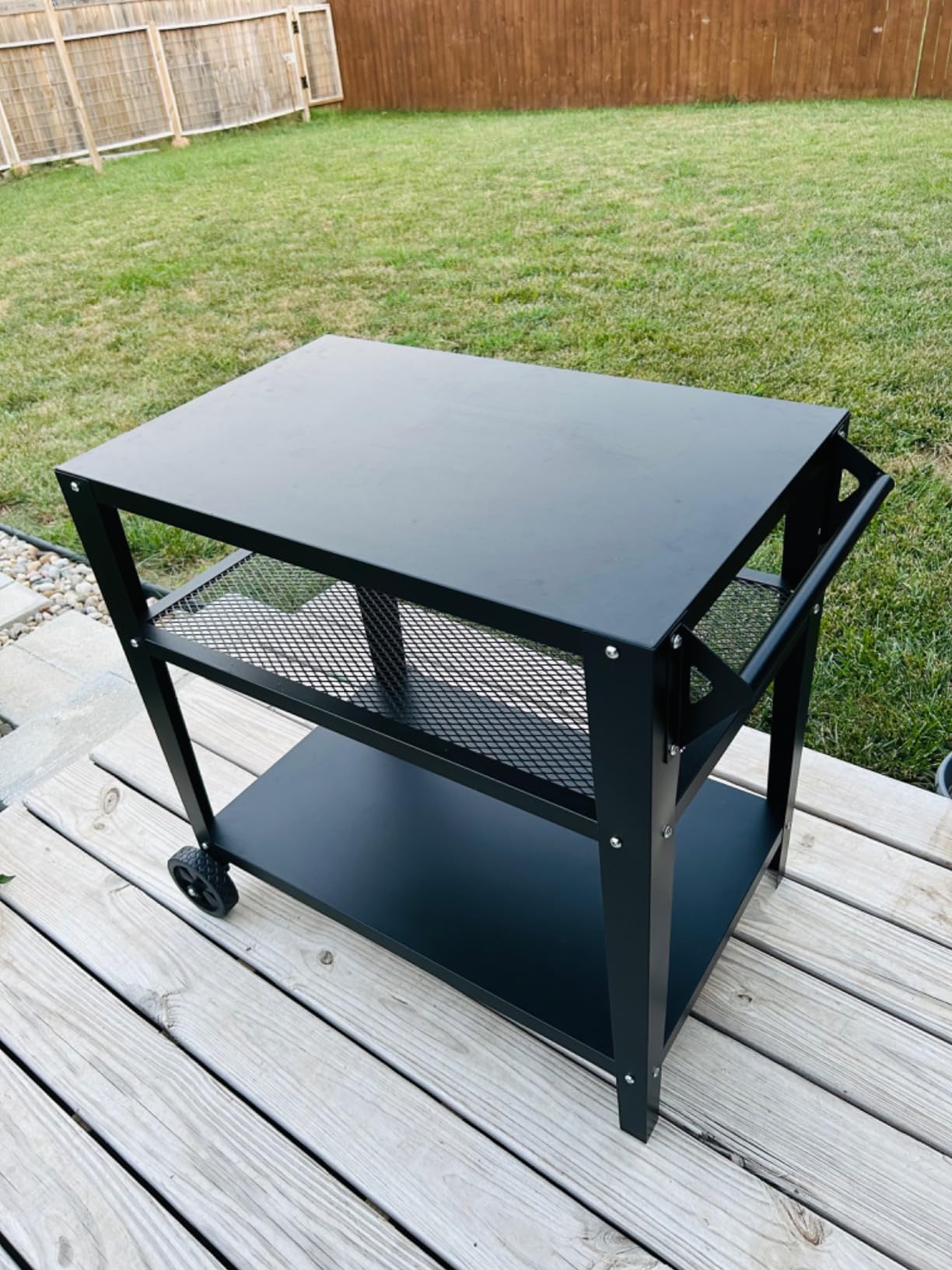 LEETOLLA Stainless Steel Outdoor Grill Cart with Wheels, Heavy-Duty 3-Tier BBQ Prep Table for Pizza Oven, Griddle, Patio – Rustproof Commercial Kitchen Cart with Tool Hooks customer photo 1