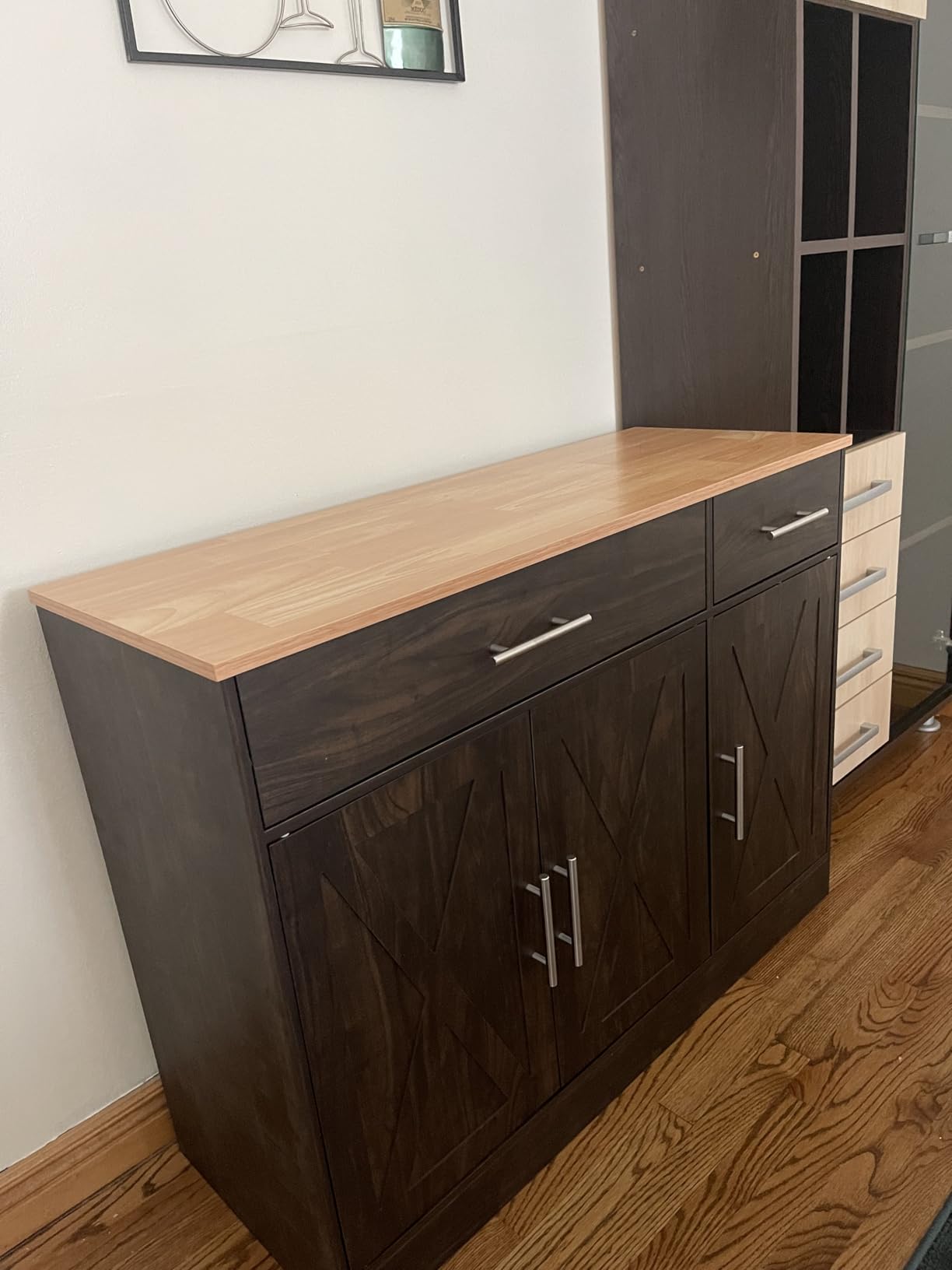 Shintenchi Modern Farmhouse Sideboard Buffet Cabinet with Storage with 3 Doors,42
