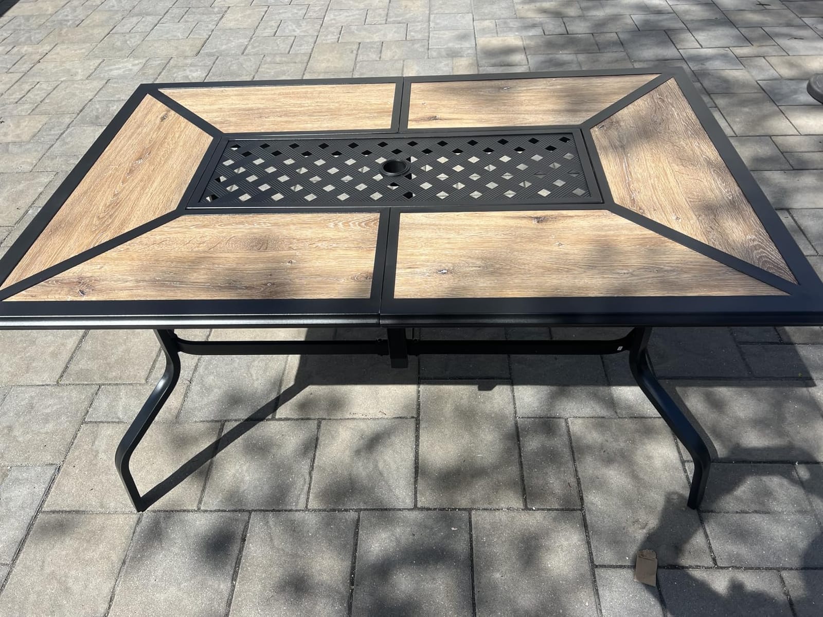 MFSTUDIO Outdoor Dining Table for 6, Long Metal Table w/Umbrella Hole customer photo 2