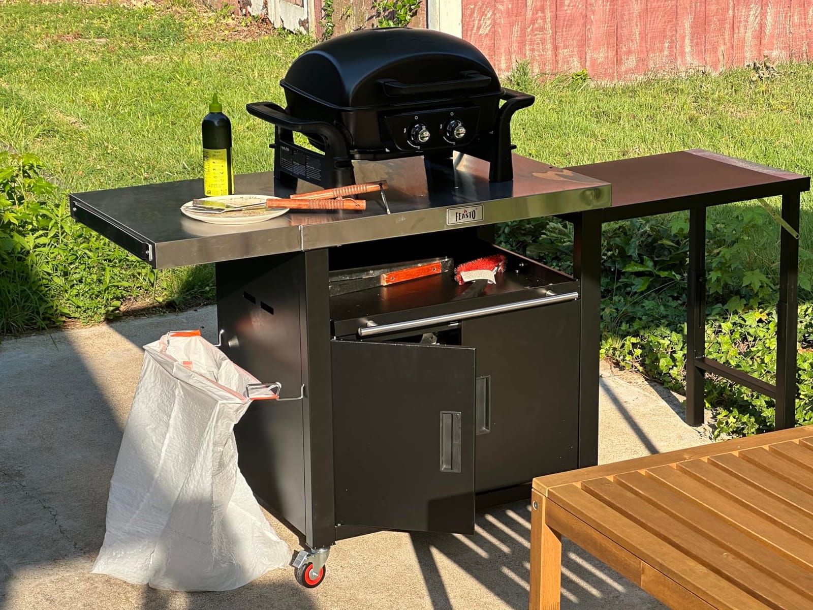 Feasto Outdoor Kitchen Island with Cabinet, 74” x 26” Rolling Grill Table | Grill Table with Stainless Steel Top for Pizza Oven& Griddles, Movable Bar Cart with Pull-Out Plate for Parties & Gathering customer photo 1