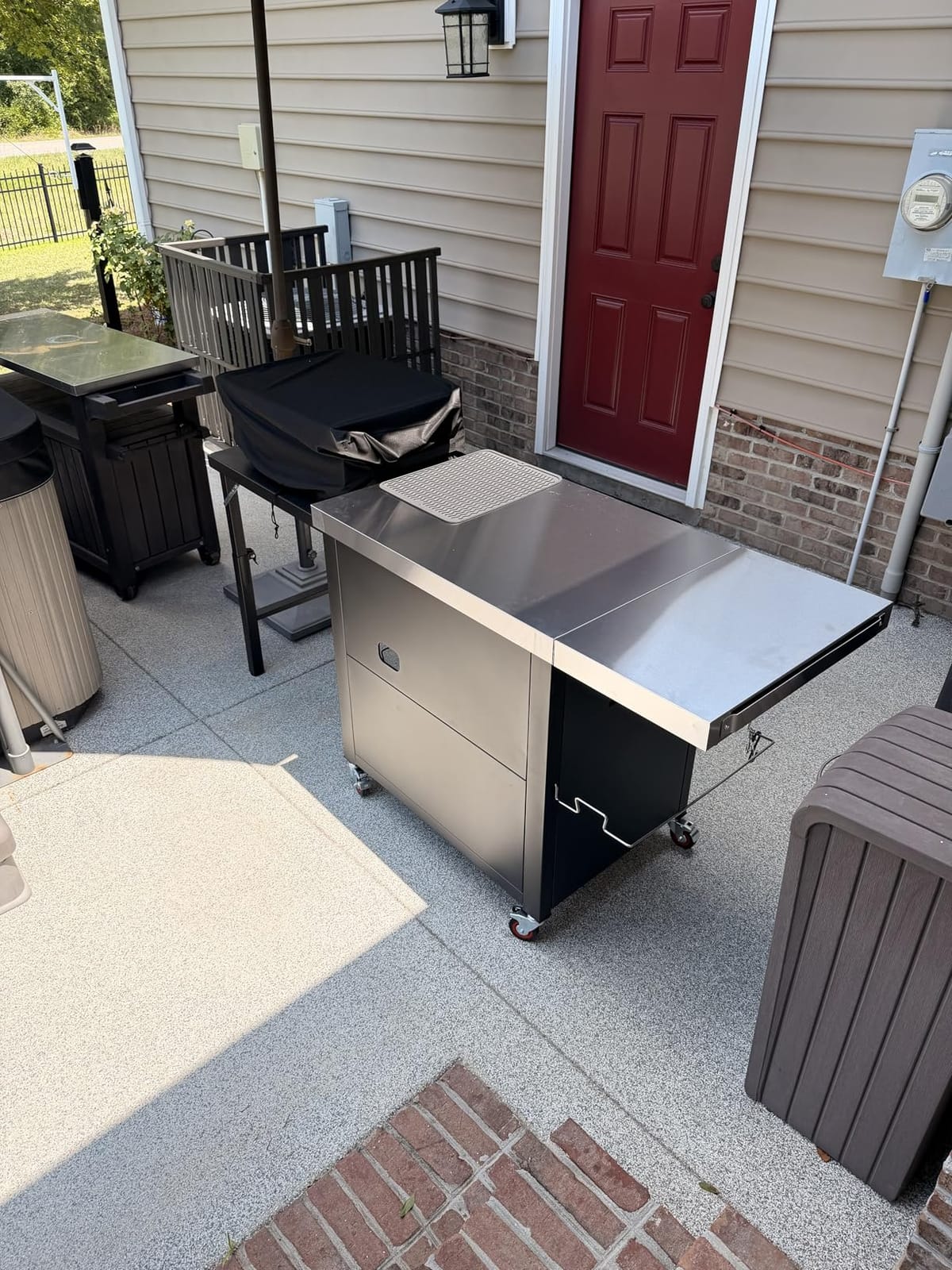 Feasto Outdoor Kitchen Island with Cabinet, 74” x 26” Rolling Grill Table | Grill Table with Stainless Steel Top for Pizza Oven& Griddles, Movable Bar Cart with Pull-Out Plate for Parties & Gathering customer photo 2