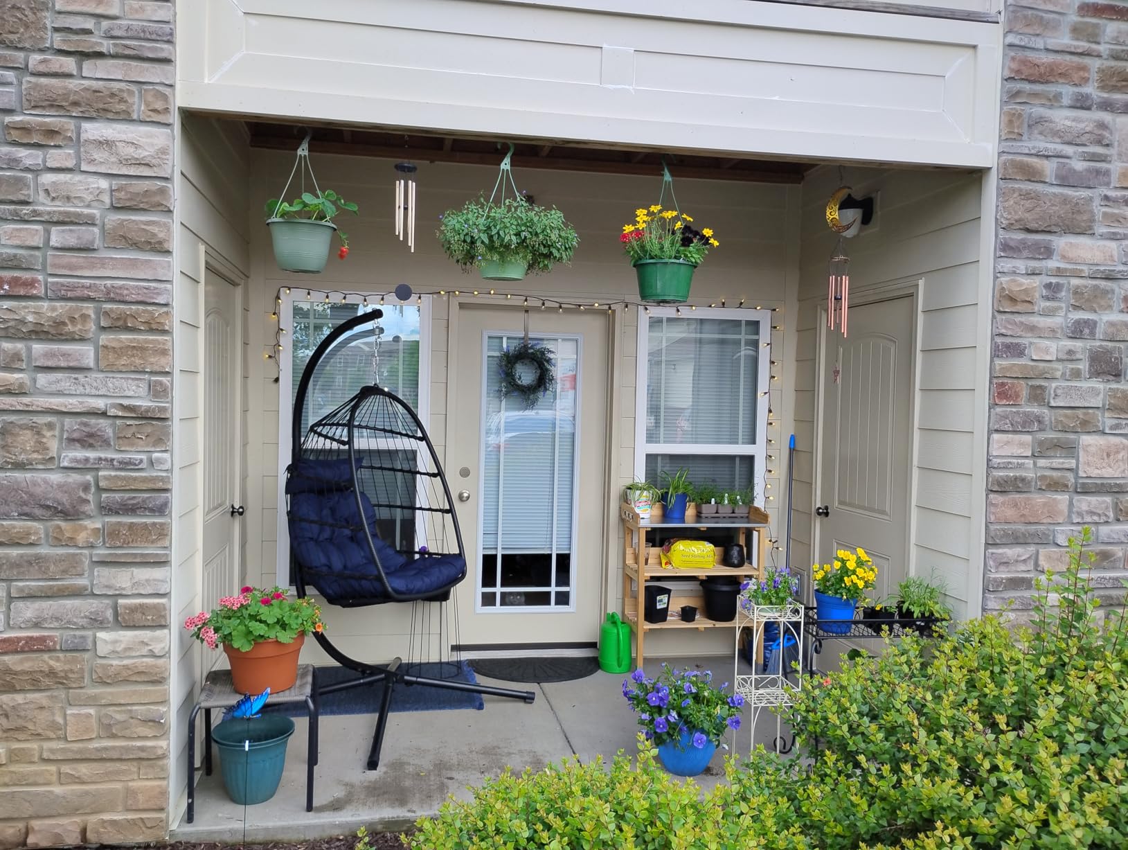 LEVELEVE Hanging Egg Chair with Stand, Patio Rattan Wicker Swing Chair, Oversized Hammock Seat for Bedroom Porch Garden, Thickened Steel Frame & UV Resistant Cushion, 350LBS Capacity（Grey customer photo 1