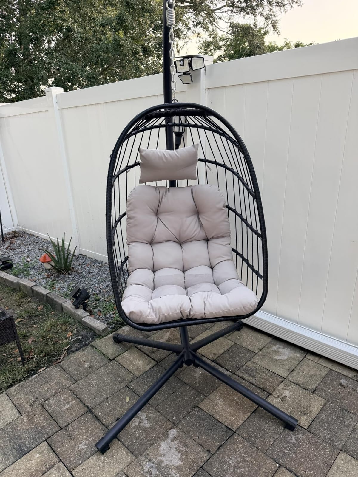 LEVELEVE Hanging Egg Chair with Stand, Patio Rattan Wicker Swing Chair, Oversized Hammock Seat for Bedroom Porch Garden, Thickened Steel Frame & UV Resistant Cushion, 350LBS Capacity（Grey customer photo 2