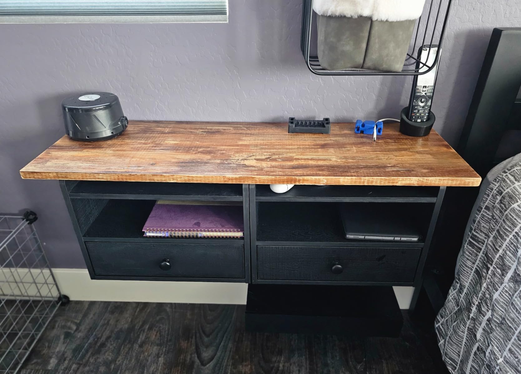 Floating Nightstand Set of 2 Modern Night Stands with Drawer and Open Shelf | Cubby Small Bedside End Table with Charging Station Wall Mounted Nightstands Set 2 for Bedroom Brown Walnut customer photo 2