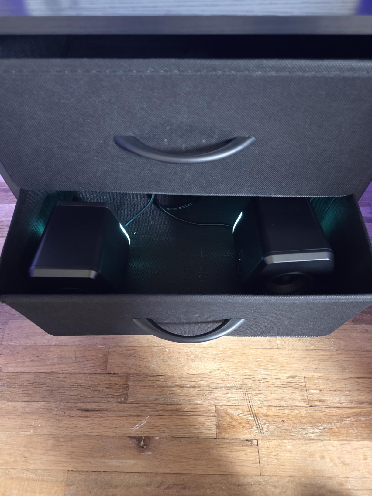 Lazzanto Nightstand with Rear Charging Station, LED Light, 2 Drawers, Black customer photo 1