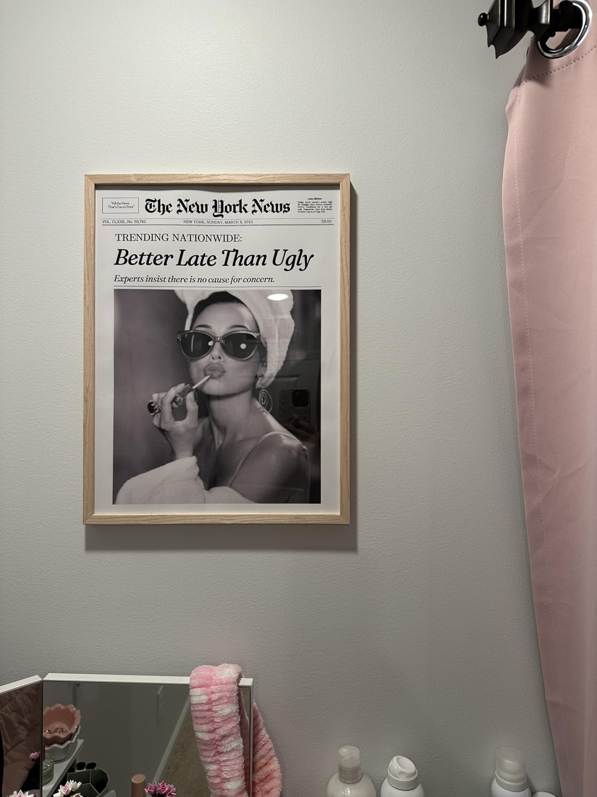 iHery 12x16in Audrey Hepburn Better Late Than Ugly Framed Bathroom Art customer photo 1