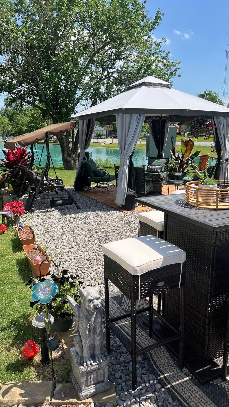 Tangkula 3 Piece Patio Bar Set, Outdoor Rattan Bar Table and 2 Stools with Tempered Glass Tabletop, 2-Tier Storage, Removable Cushions, Outside Wicker Conversation Set customer photo 2