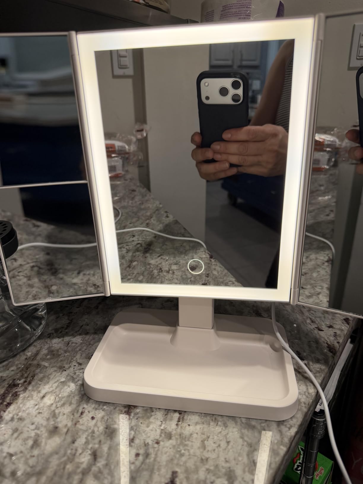 HIGDBFE Small Makeup Vanity Desk 27.5''W with Mirror and Lights, White | 3 Drawers, USB Lighted Mirror, Height-Adjustable Stand, Fabric Drawers, Girls/Kids Gifts, Bedroom, Small Space, Dorm customer photo 2