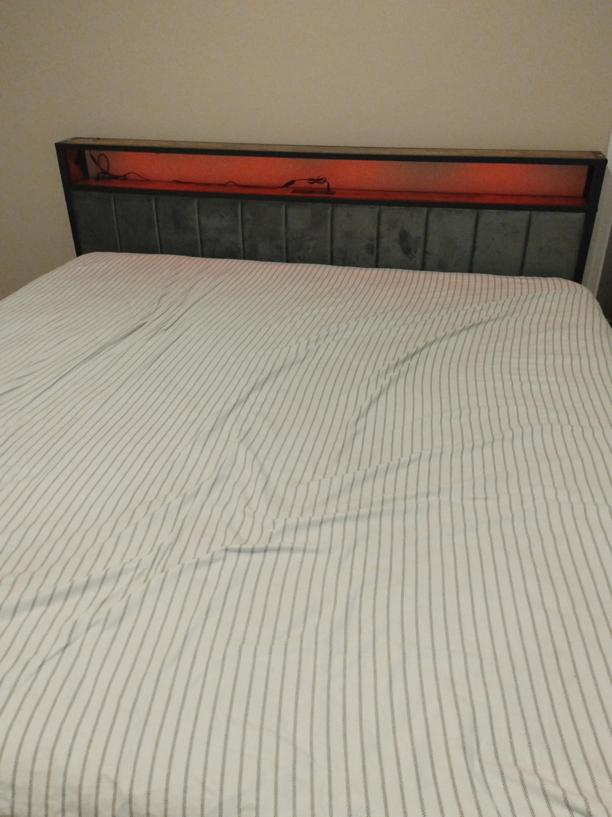 OLEVS King Bed Frame with Headboard, Metal Platform Bed King Size with 2-Tier Storage, LED Light & Charging Station Type C, No Box Spring Needed, Easy Assembly customer photo 2