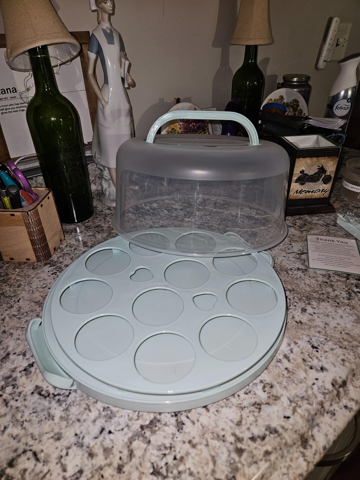 Cake Carrier with lid and Handle - Multipurpose Cake Stand with Lid for 10” Cake, Pie, Cupcakes - Cake Holder & Lid, Plastic Cake Container, Round Cake Cover for Transport & Storage (Seafoam Green) customer photo 1