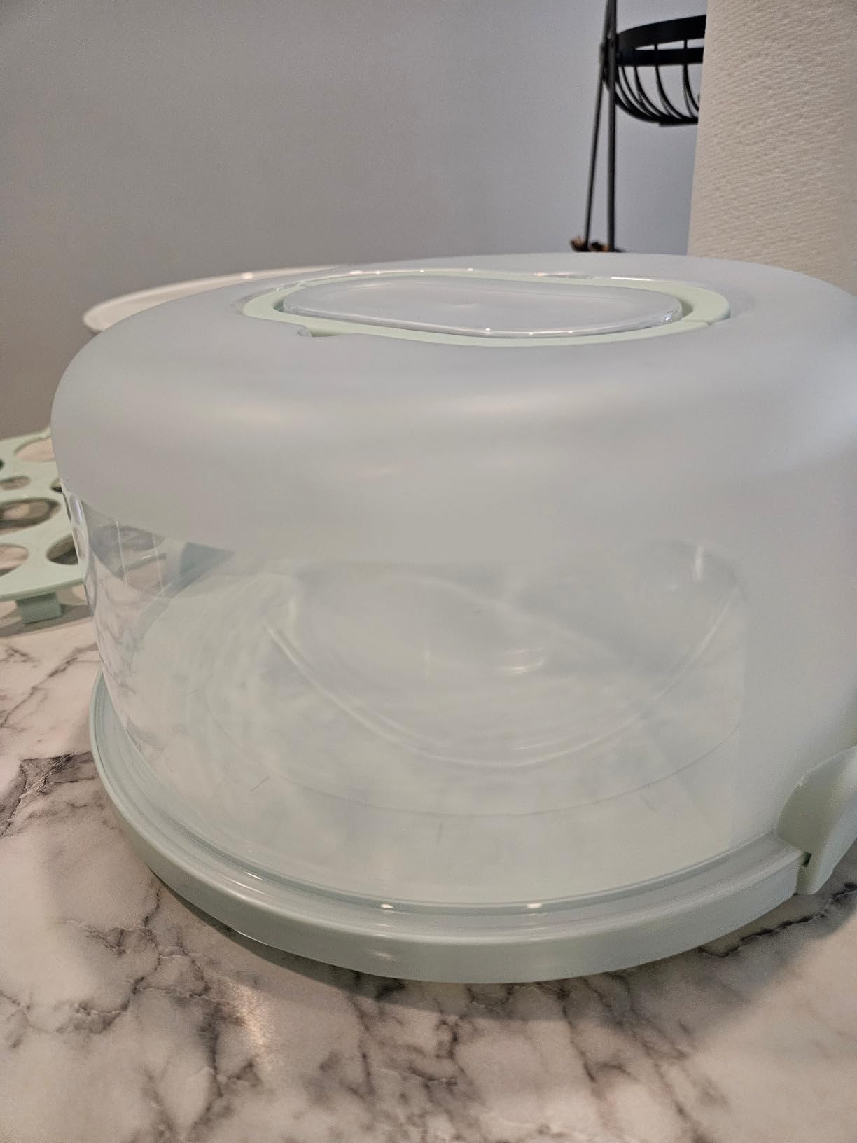 Cake Carrier with lid and Handle - Multipurpose Cake Stand with Lid for 10” Cake, Pie, Cupcakes - Cake Holder & Lid, Plastic Cake Container, Round Cake Cover for Transport & Storage (Seafoam Green) customer photo 2