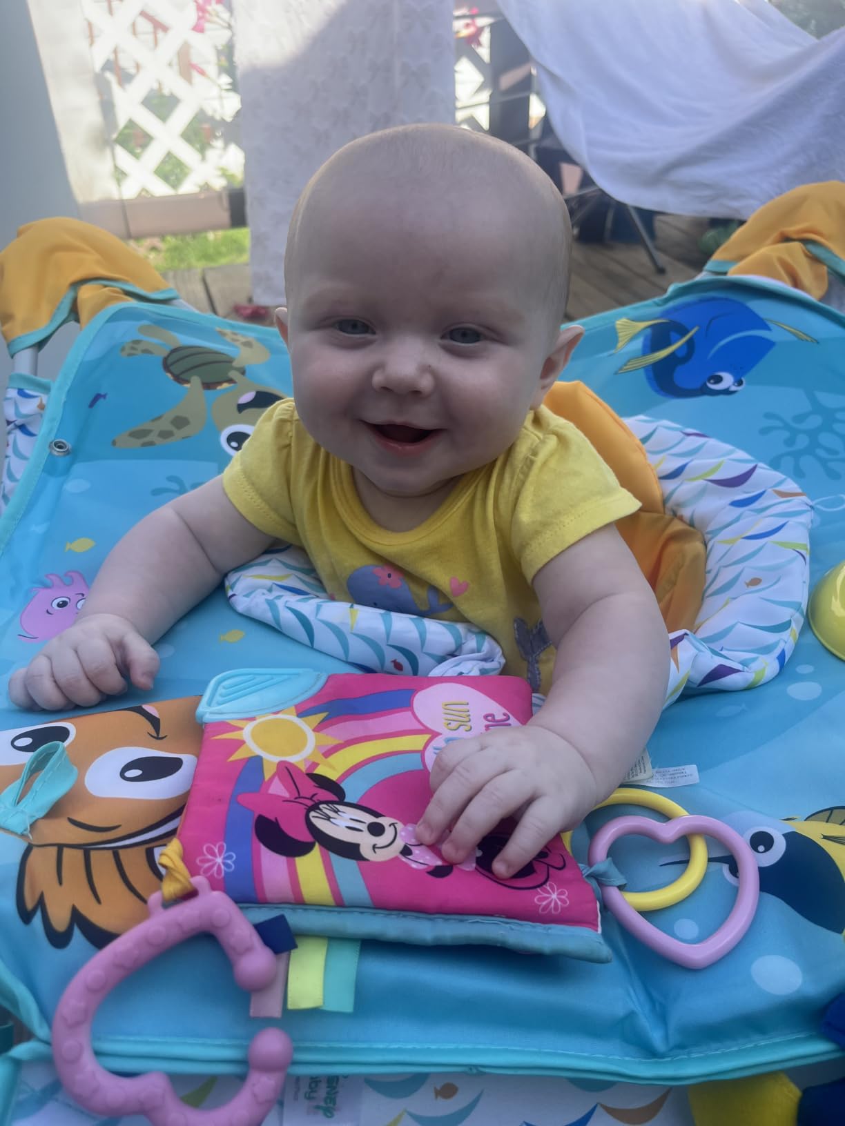 Bright Starts Pop 'N Jump Portable Baby Jumper, Foldable Indoor/Outdoor Baby Jumper with Owl Forest Sensory Activities, Ages 6–12 Months customer photo 1