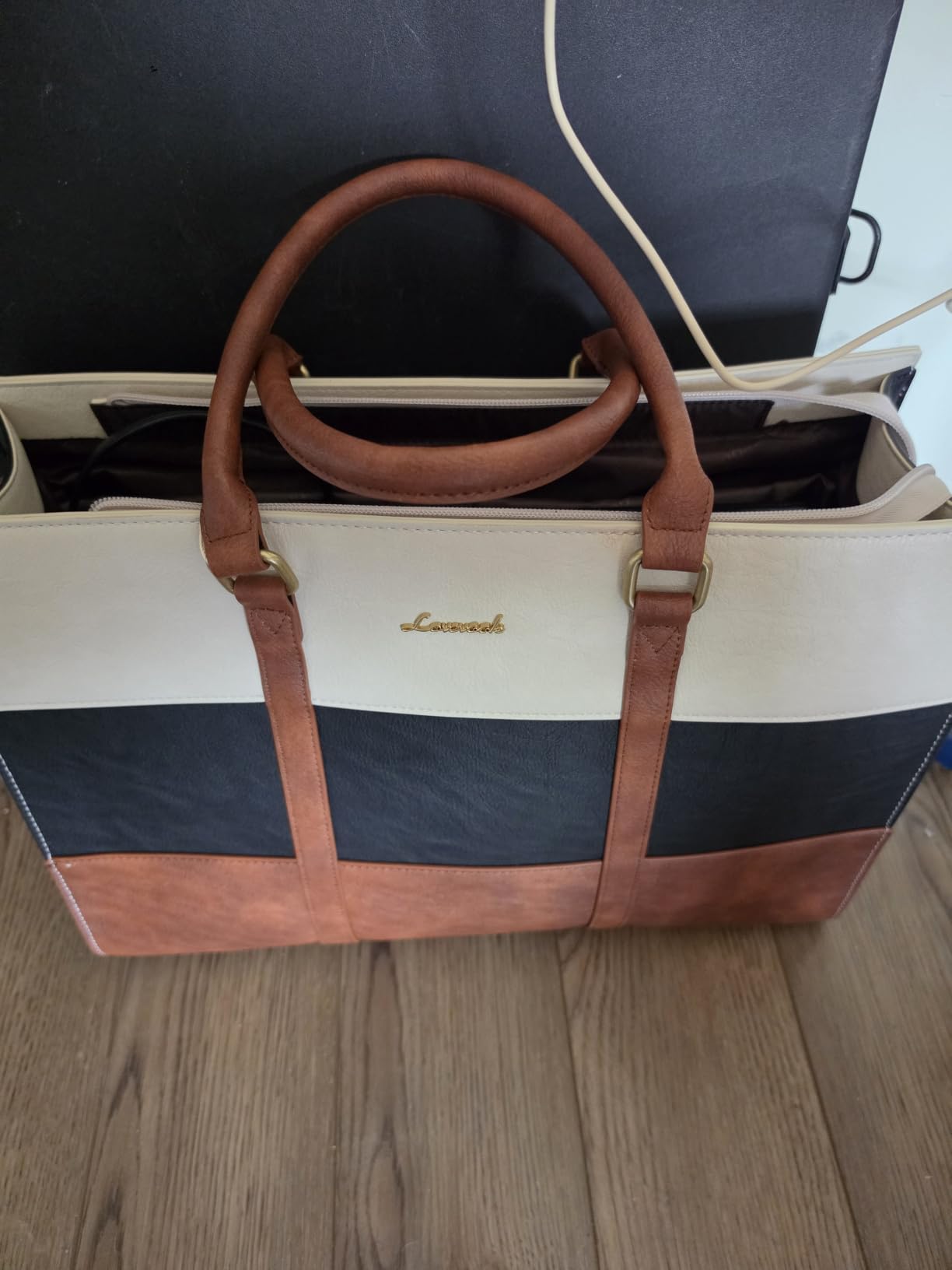 LOVEVOOK Laptop Bag for Women, 15.6 Inch Work Bags for Women, Vintage Leather Laptop Tote Bag, Waterproof Computer Bags with Clutch Purse, Large Capacity Briefcase, Business Office Handbag for Work customer photo 2