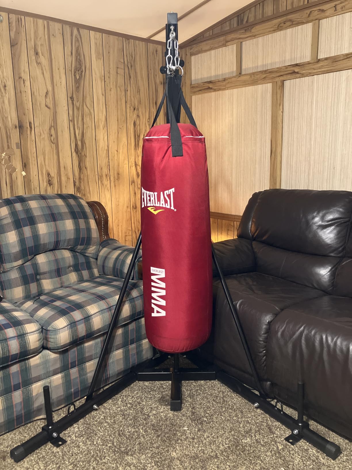 TLSUNNY Height Adjustable Heavy Duty Punching Bag Stand, Stand Only | Boxing Bag Stand with Weighted Base for Stability, Plate Pins, Resistance Band Loop, for Home Gym Fitness, 150 LBS Capacity customer photo 1